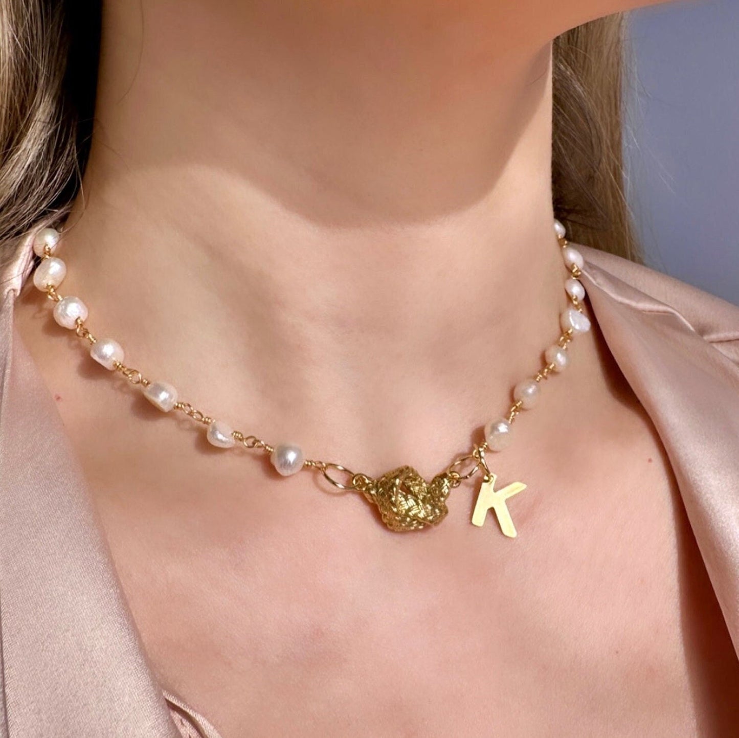 Tie The Knot Necklace, Love Knot Necklace Gold Dainty, Wedding Pearl Necklace Personalized, Pearl Knot Necklace Simple Gold Initial Necklace
