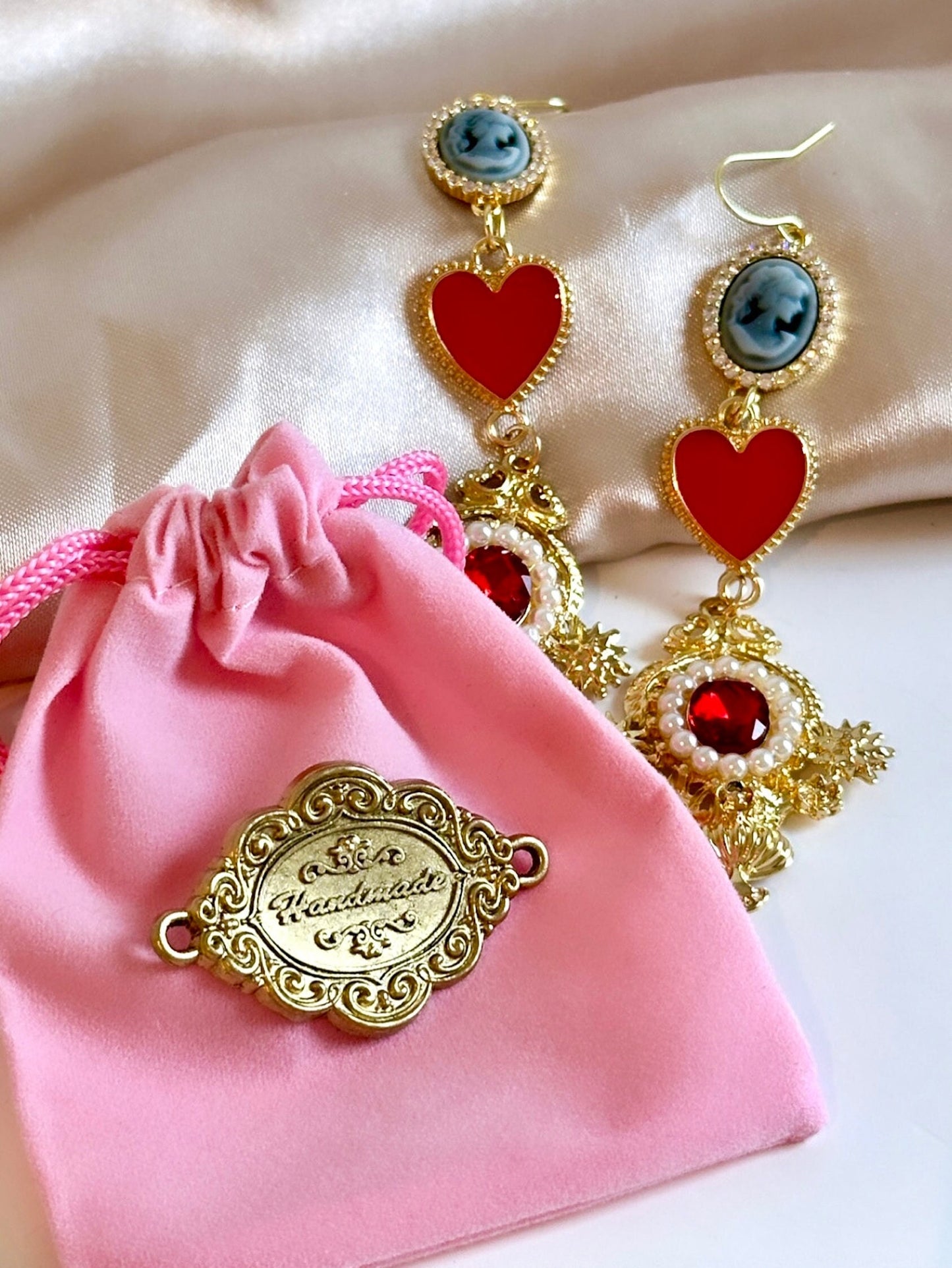 Valentine's Day Earrings, Queen of Hearts Earrings, Long Victorian Earrings, Heart Cameo Earrings, Statement Heart Earrings, Vday Gift