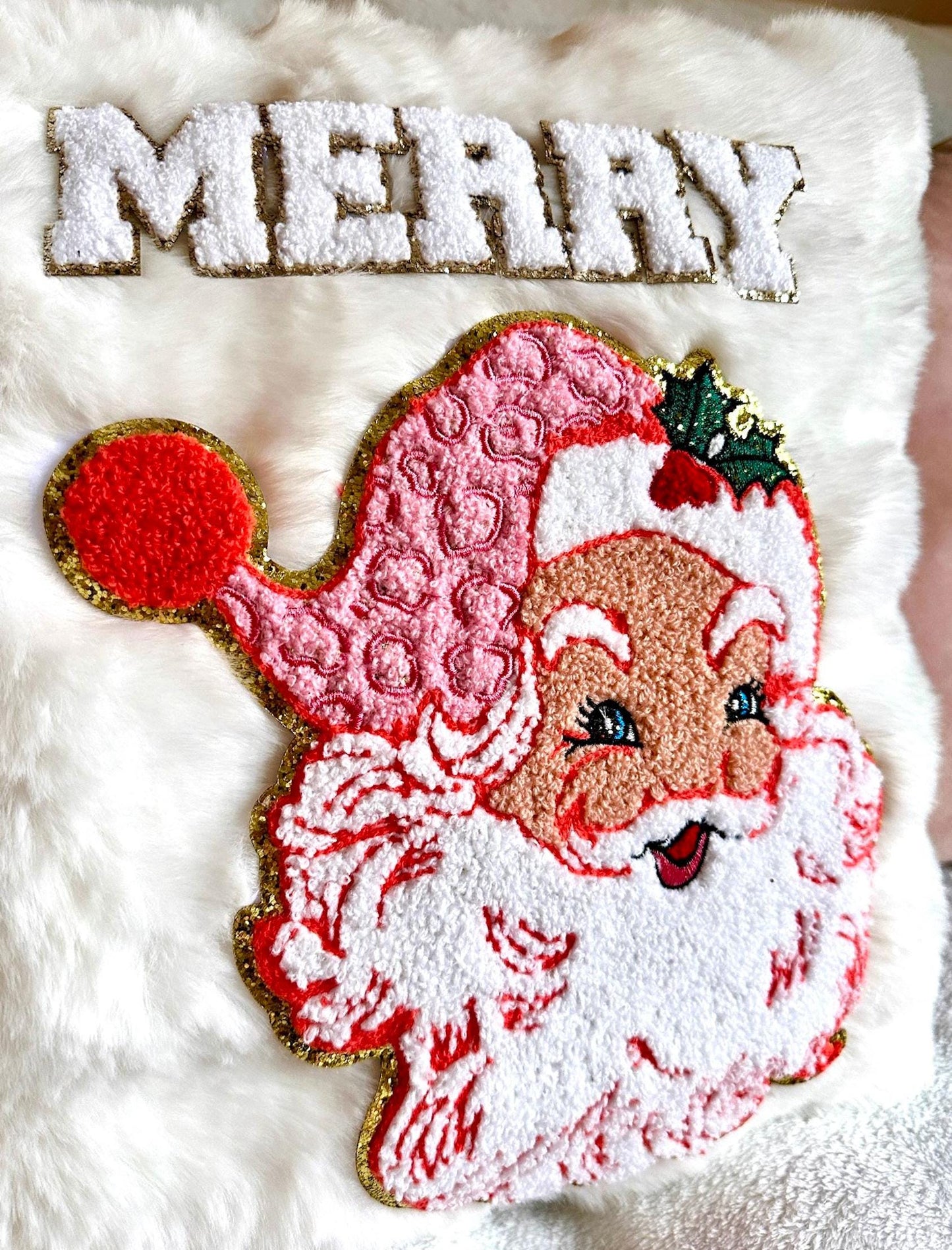 Retro Santa Pillow, White Christmas Pillows, Merry Pillow, White Fur Pillow, Christmas Cushions And Cover, Faux Fur Cushion, Christmas Decor