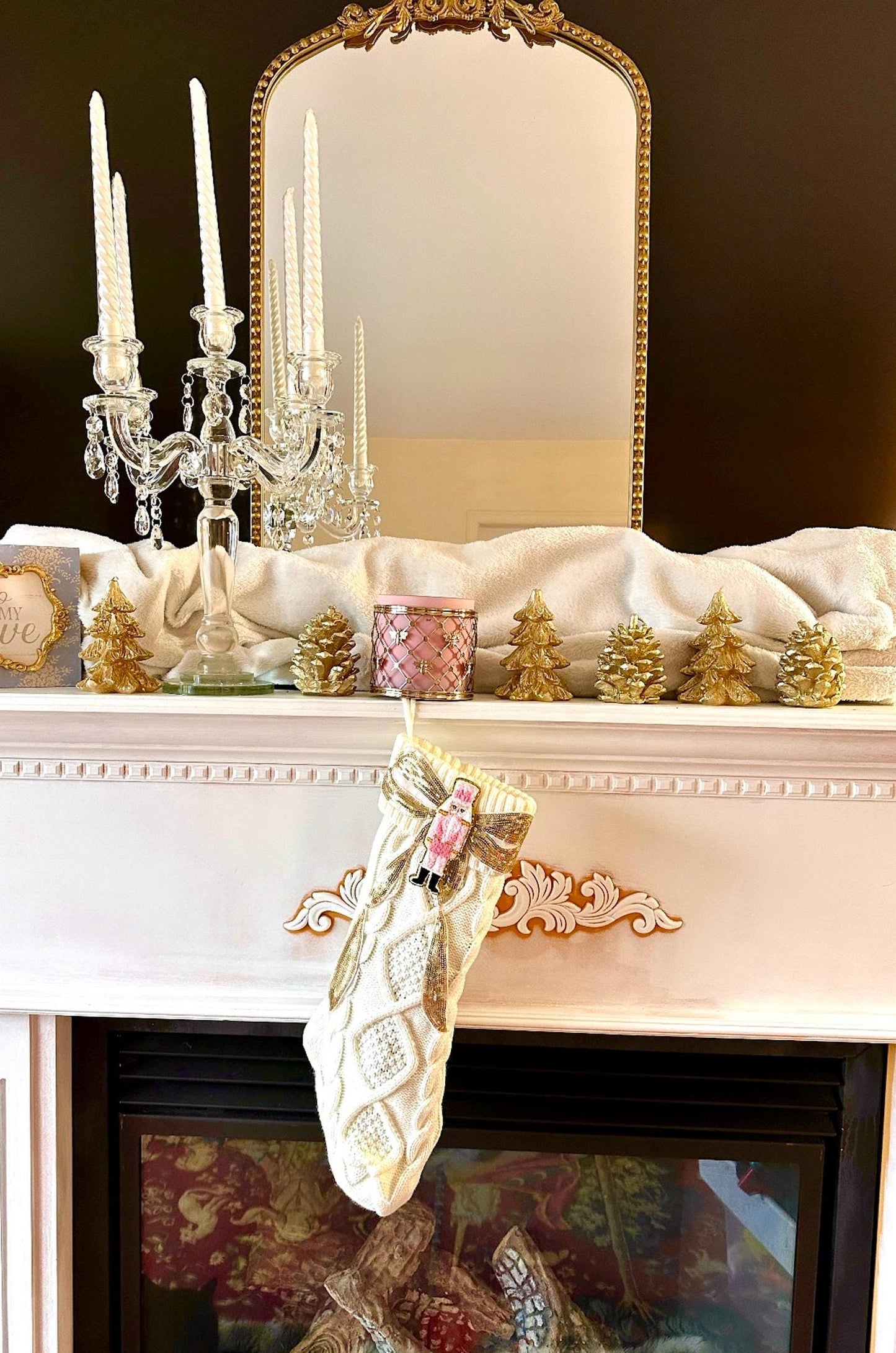 Pink Nutcracker Stocking, Nutcracker Christmas Stocking, Bow Christmas Stocking, White Knit Christmas Stocking, Coquette Christmas Stocking