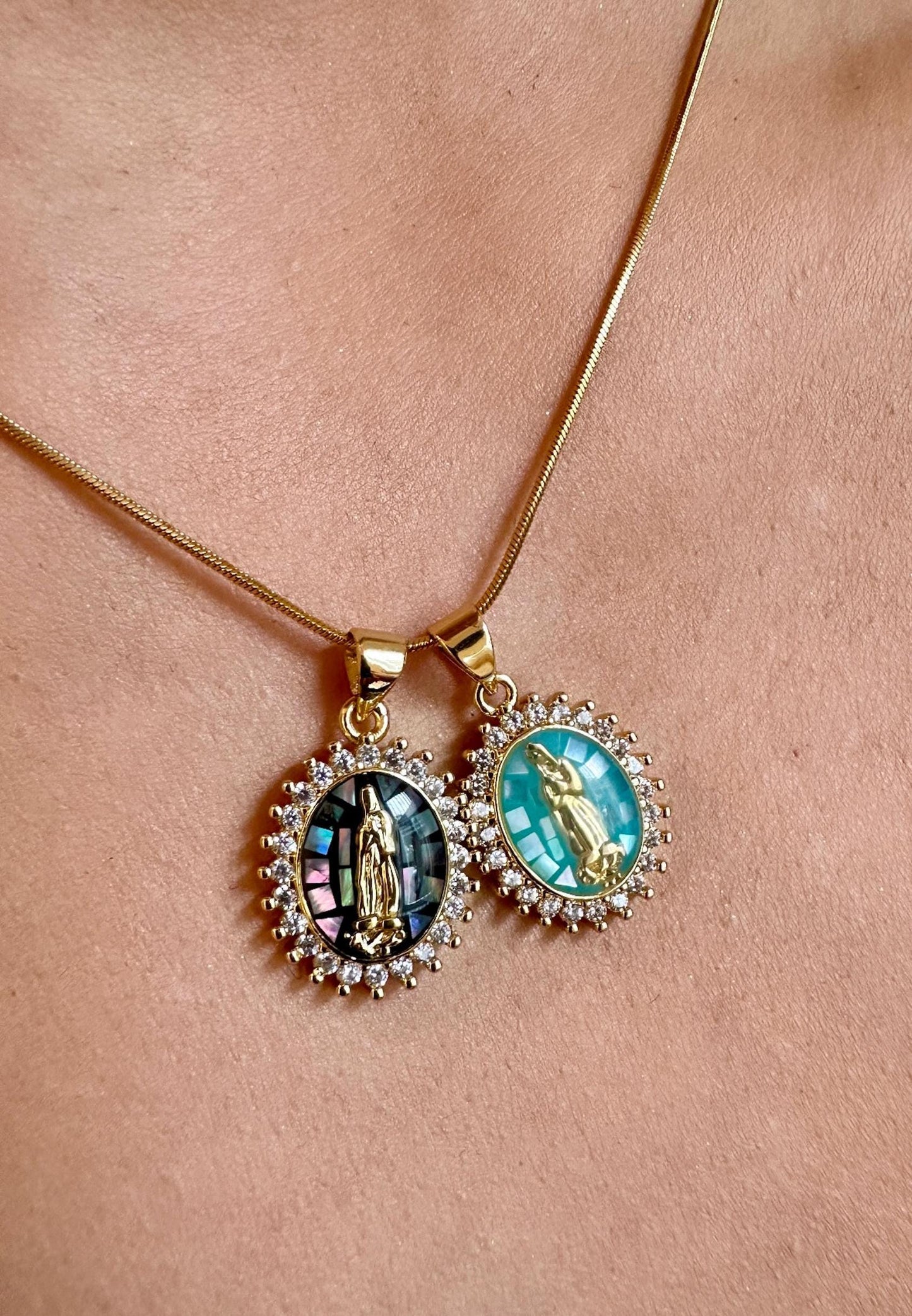 Tiny Virgin Mary Necklace, Small Virgin Mary Pendant, Mosaic Necklace, Shell Pendant Necklace, Our Lady Of Guadalupe Necklace, Baptism Gift