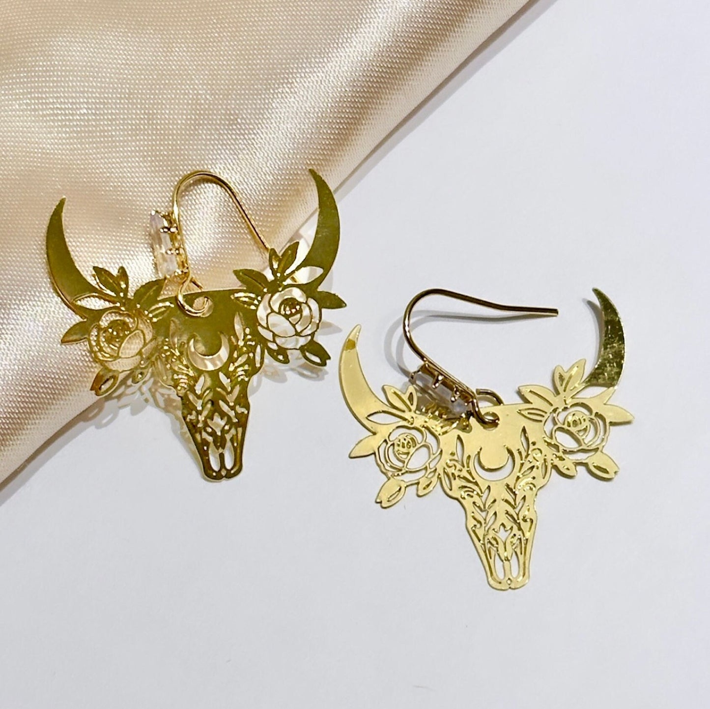 Cow Head Earrings, Cowgirl Earrings, Bull Skull Earrings, Gold Skull Earrings, Western Earrings, Boho Dangle Earrings, Laser Cut Earrings