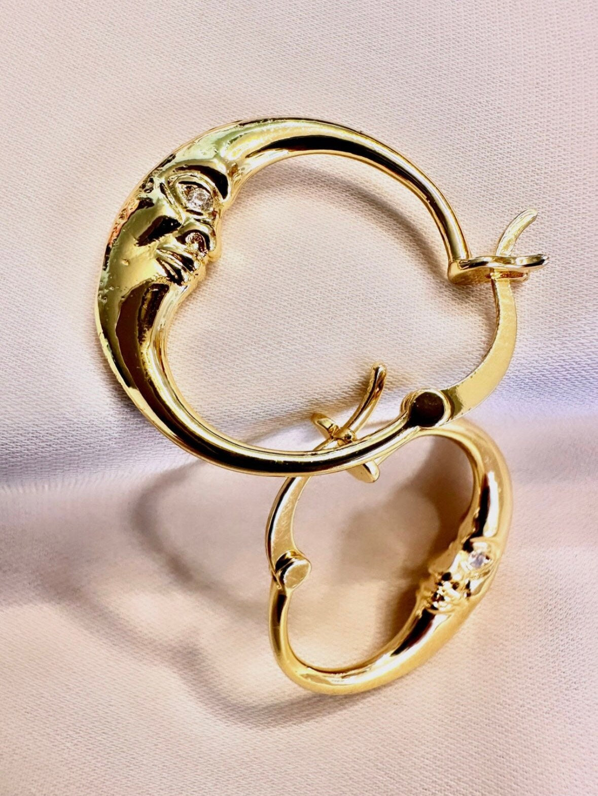 Planet Earrings, Moon Hoop Earrings, Small Gold Hoops, Moon Star Earrings, Sun Earrings, Y2K Earrings, Moon Hoops