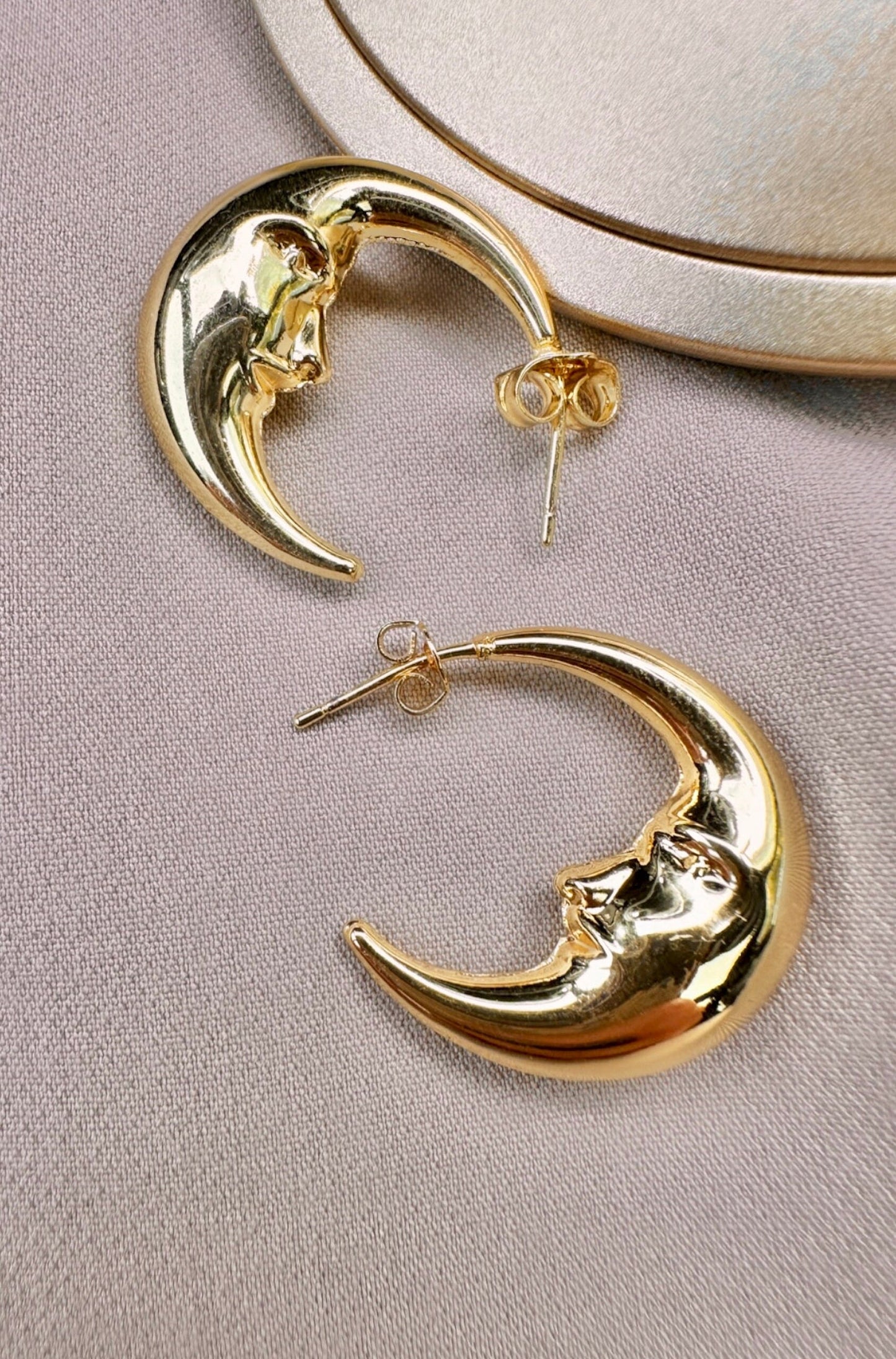 Planet Earrings, Moon Hoop Earrings, Small Gold Hoops, Moon Star Earrings, Sun Earrings, Y2K Earrings, Gold Plated Hoops, Moon Hoops