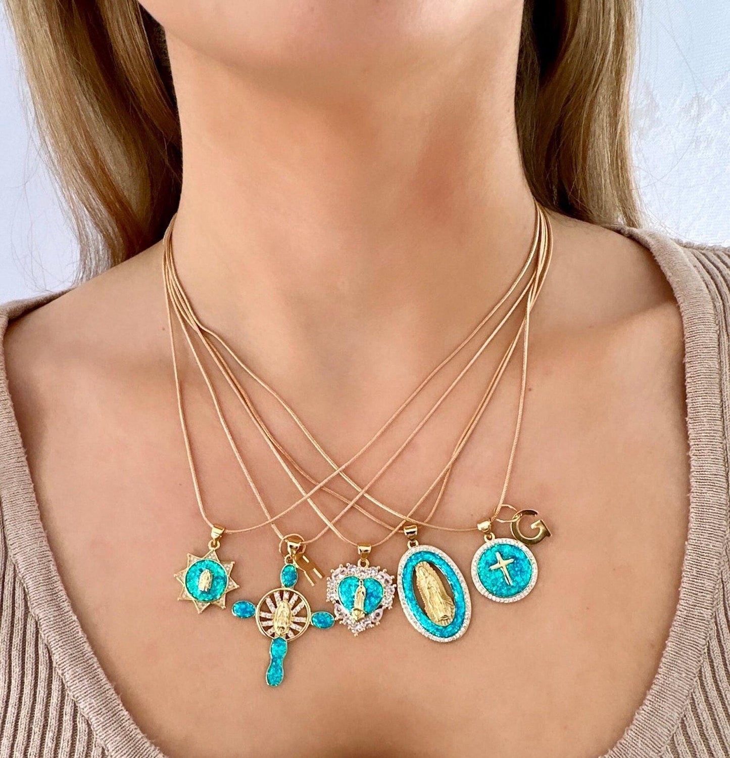 Virgin Mary Gold Heart Pendant, Mother Mary Necklace Gold, Mother's Day Heart Necklace, Catholic Heart Necklace Opal Heart Pendant 18kt Gold
