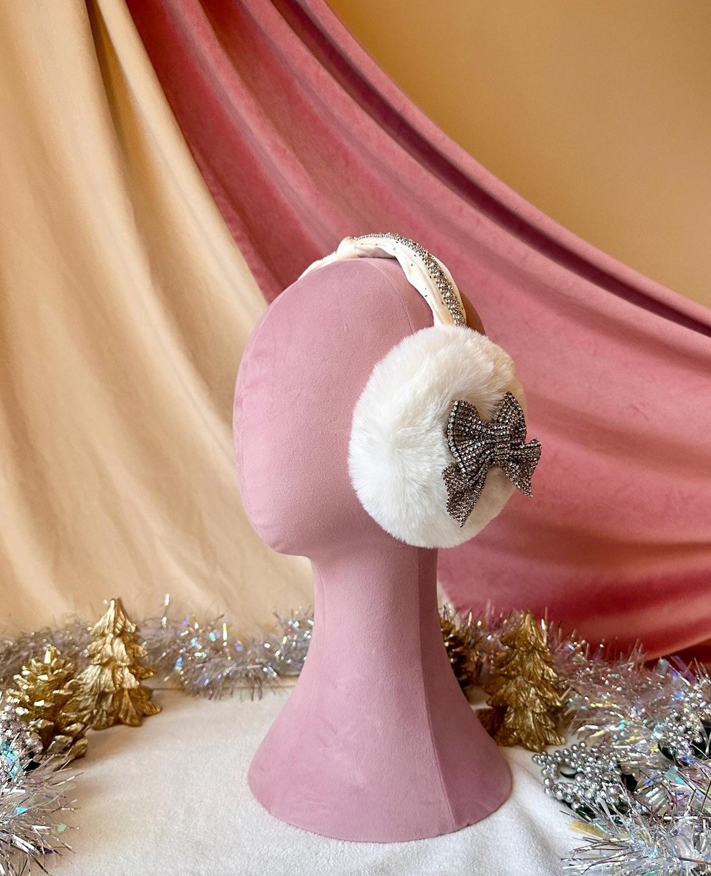 Bow Ear Muffs, Christmas Earmuffs, Rhinestone Ear Muffs, White Ear Muffs, Faux Fur Earmuffs, Faux Fur Ear Muffs, Coquette Christmas Gifts