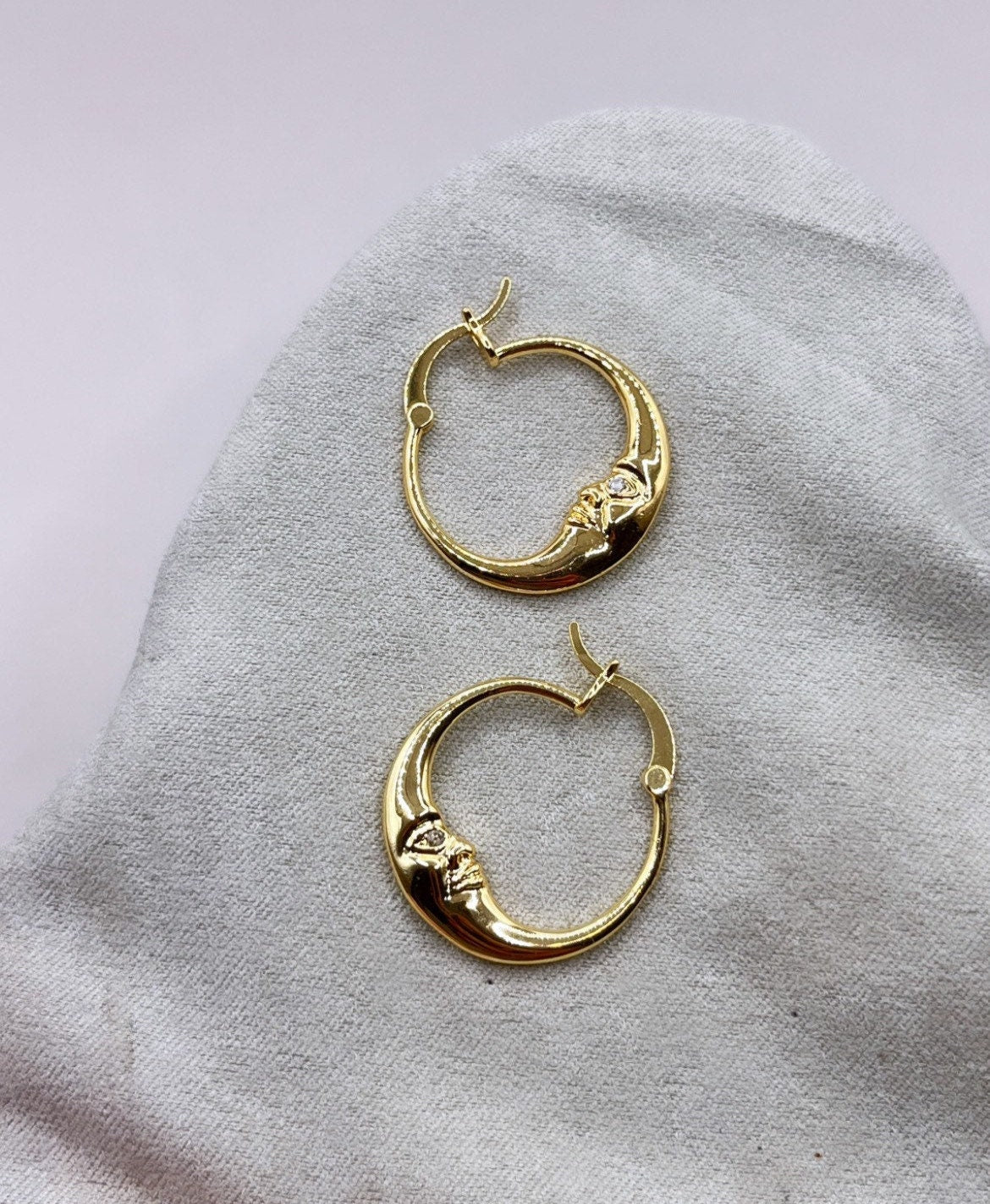 Gold Crescent Hoops, Moon Earrings, Thin Hoop Earrings, Celestial Earrings, Moon Hoop Earrings, Moon Star Earrings, Planet Earrings