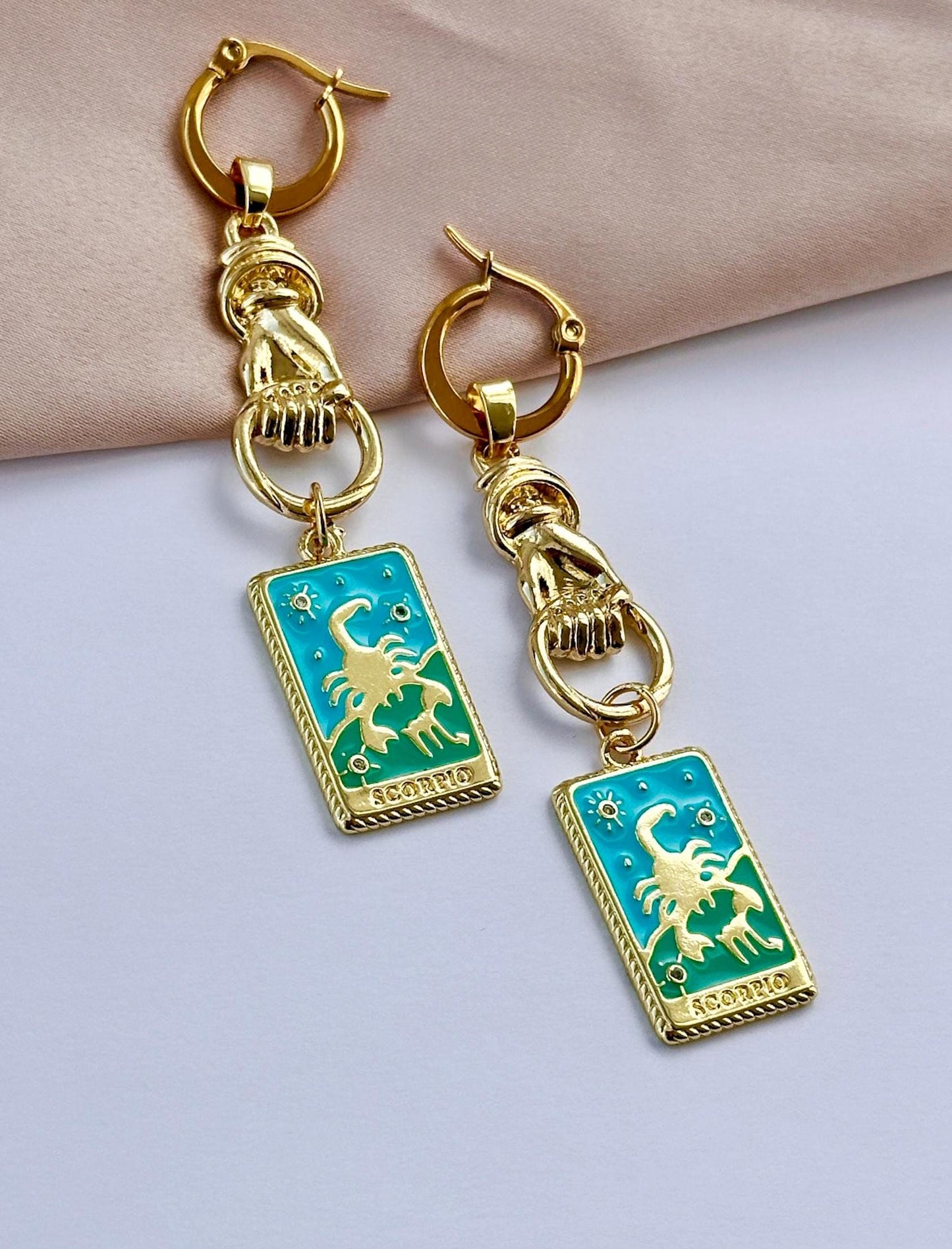 Tarot Card Earrings, Zodiac Sign Earrings, Scorpio Earrings, Gold Hand Earrings, Tarot Earrings Dangle, Scorpio Gifts Astrology Sign Jewelry