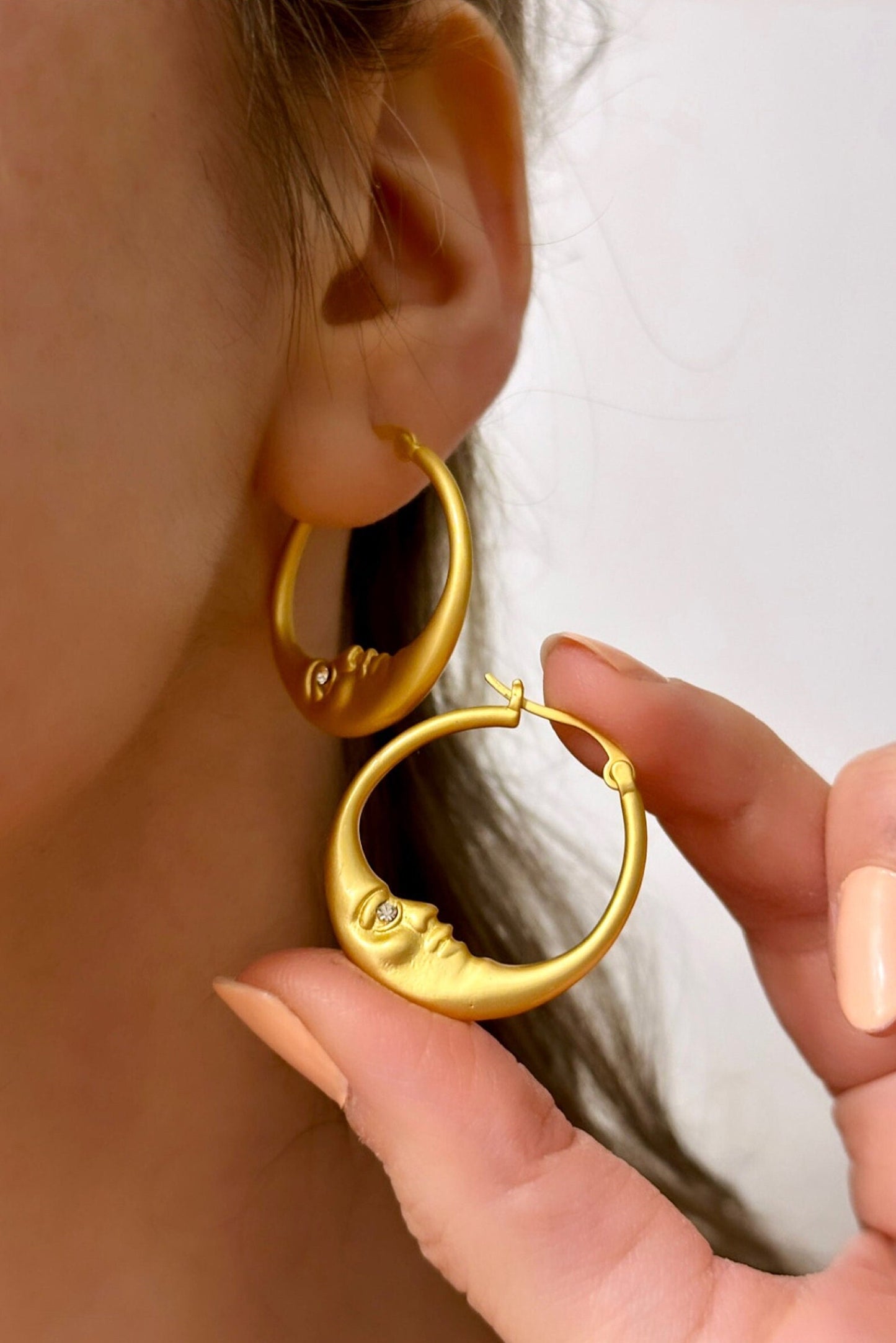 Moon Hoop Earrings - Moon Hoops - 14K Gold Hoops - Celestial Wedding