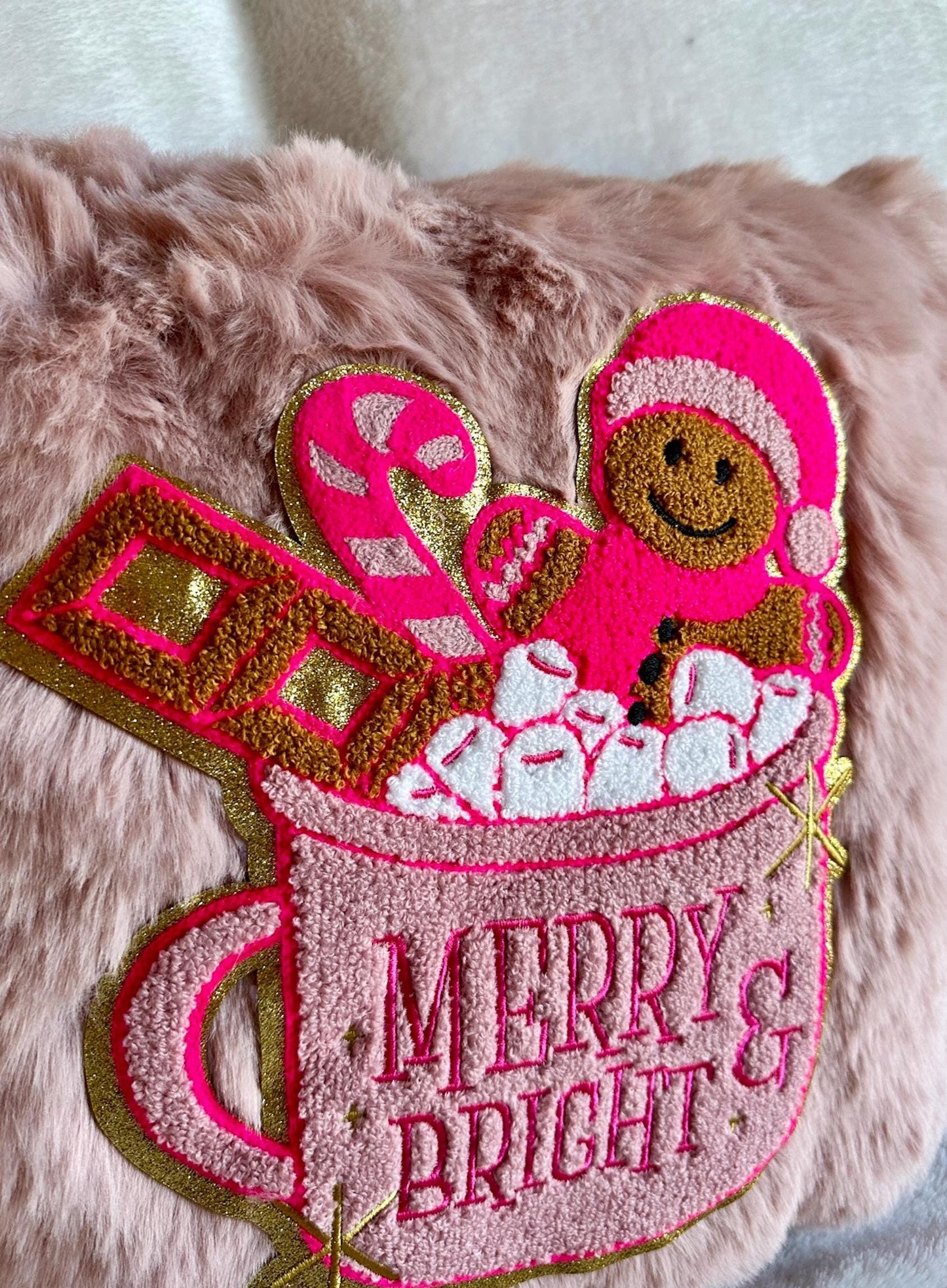 Pink Gingerbread Pillow, Merry And Bright Pillow, Pink Christmas Pillow, Coquette Christmas Pillow, Pink Christmas Decorations Home Decor