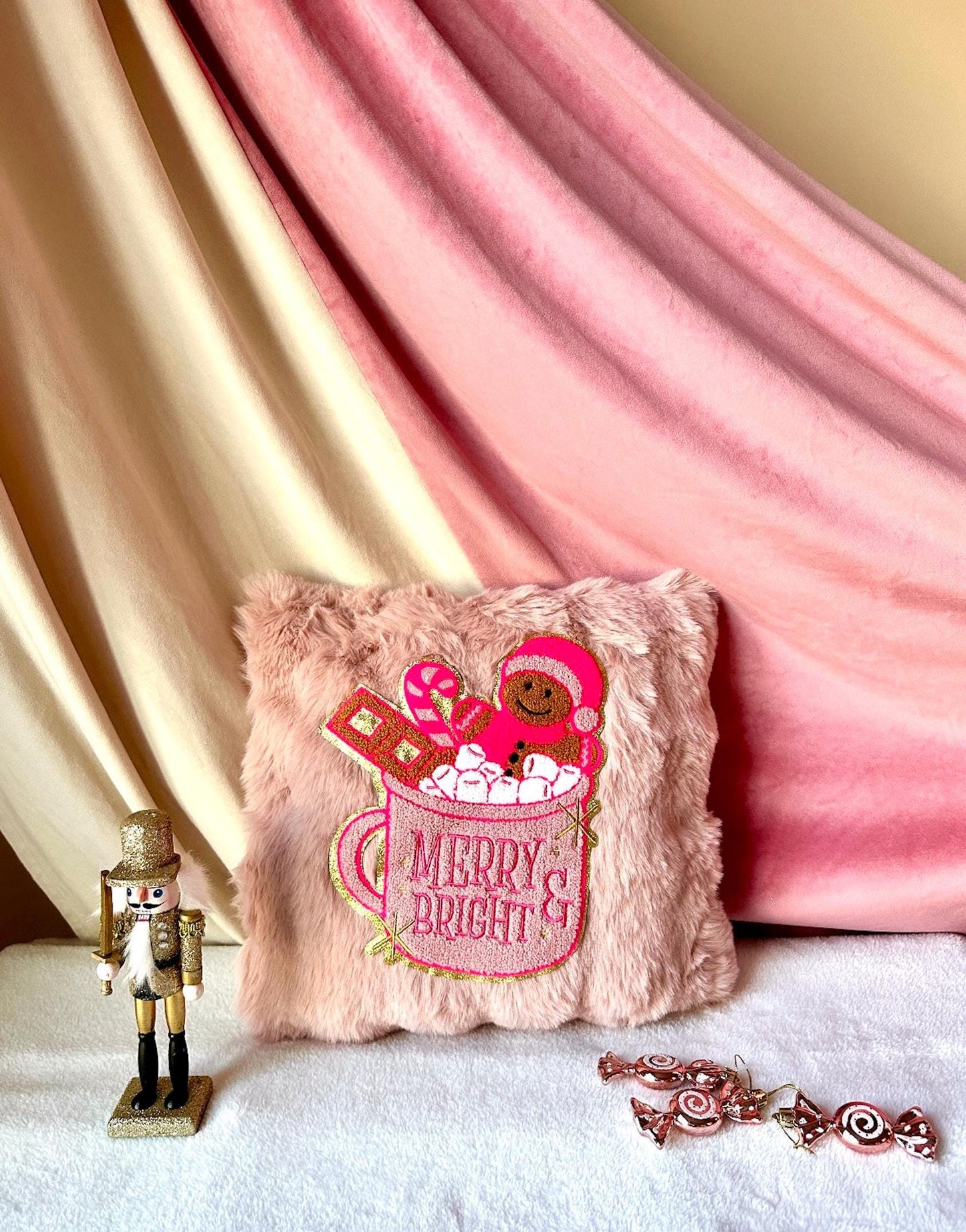 Pink Gingerbread Pillow, Merry And Bright Pillow, Pink Christmas Pillow, Coquette Christmas Pillow, Pink Christmas Decorations Home Decor