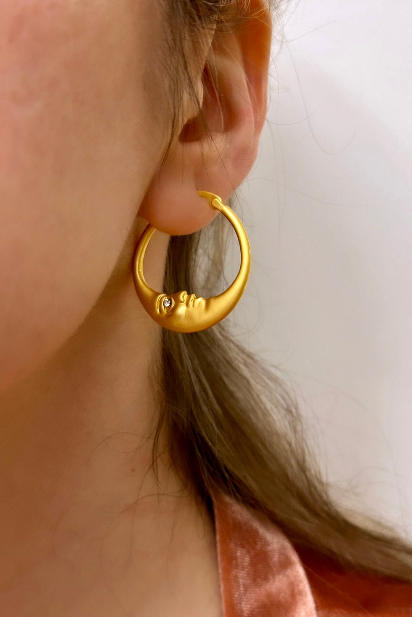 Moon Hoop Earrings - Moon Hoops - 14K Gold Hoops - Celestial Wedding