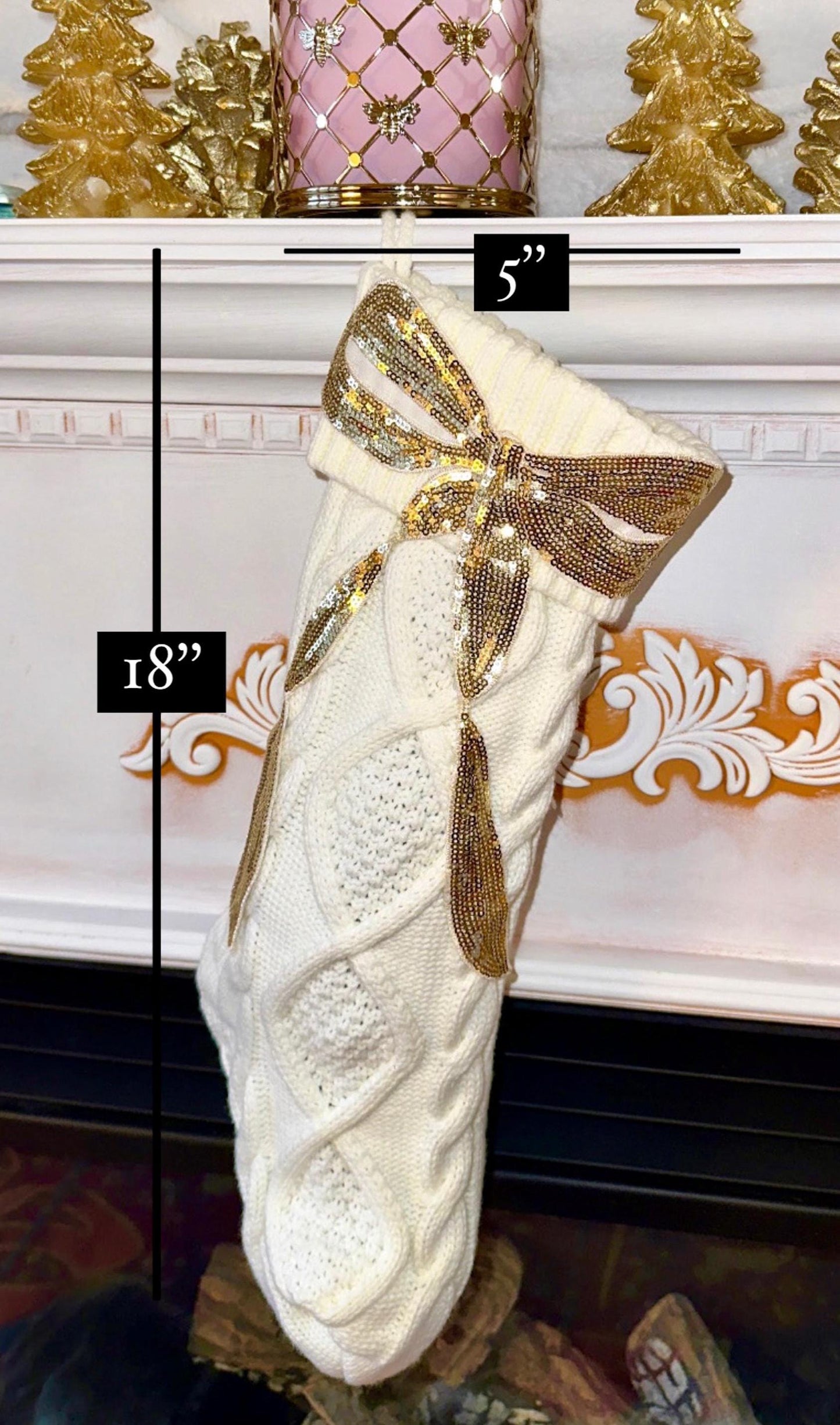 Bow Christmas Stocking Red And White Christmas Stocking, Sequin Christmas Stocking White Knit Christmas Stocking Coquette Christmas Stocking