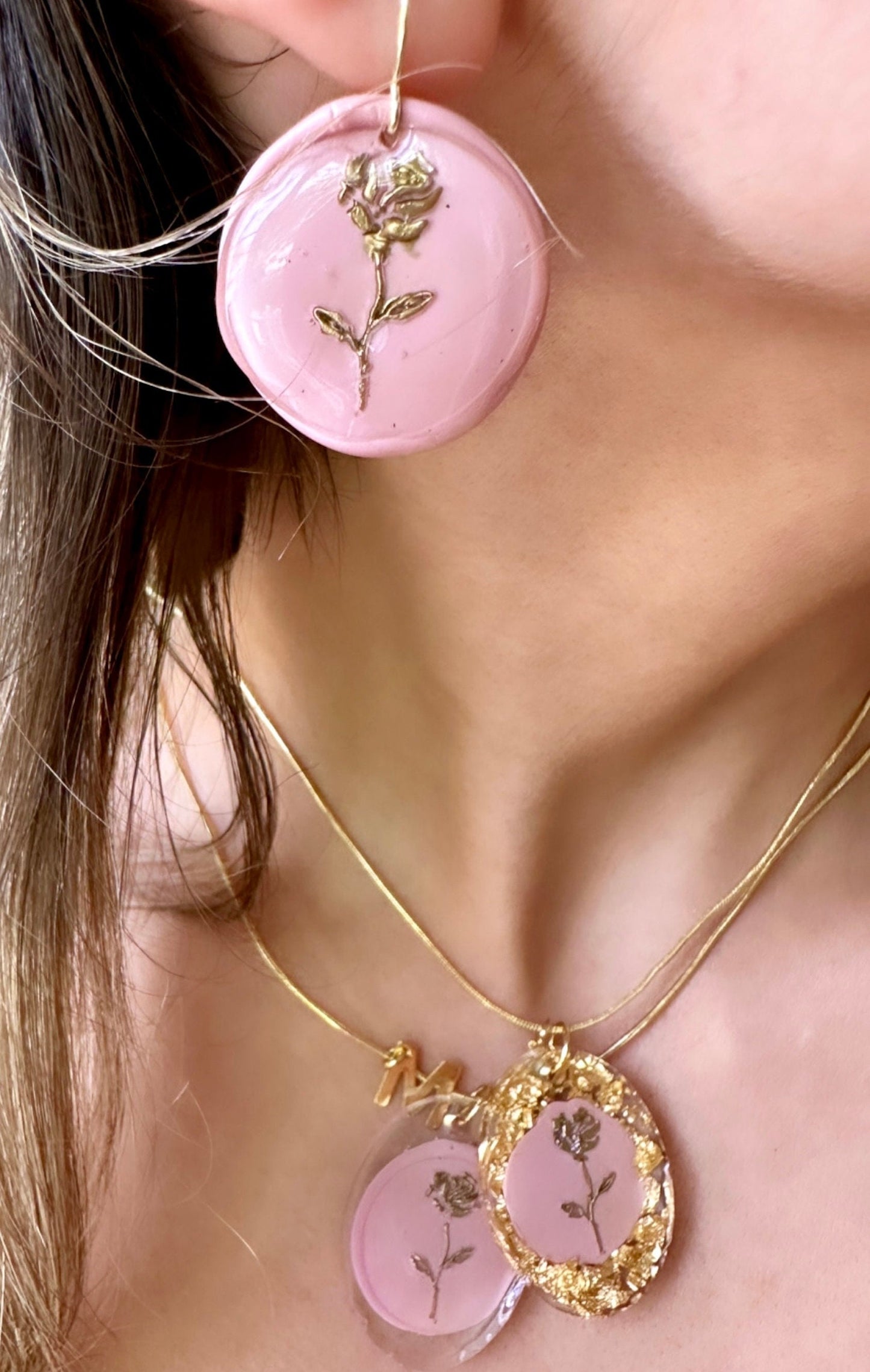 Gold Rose Earrings, Wax Seal Earrings, Pink Rose Earring, June Rose Earrings, Wax Jewelry, June Birthday Gifts, Rose Birth Flower