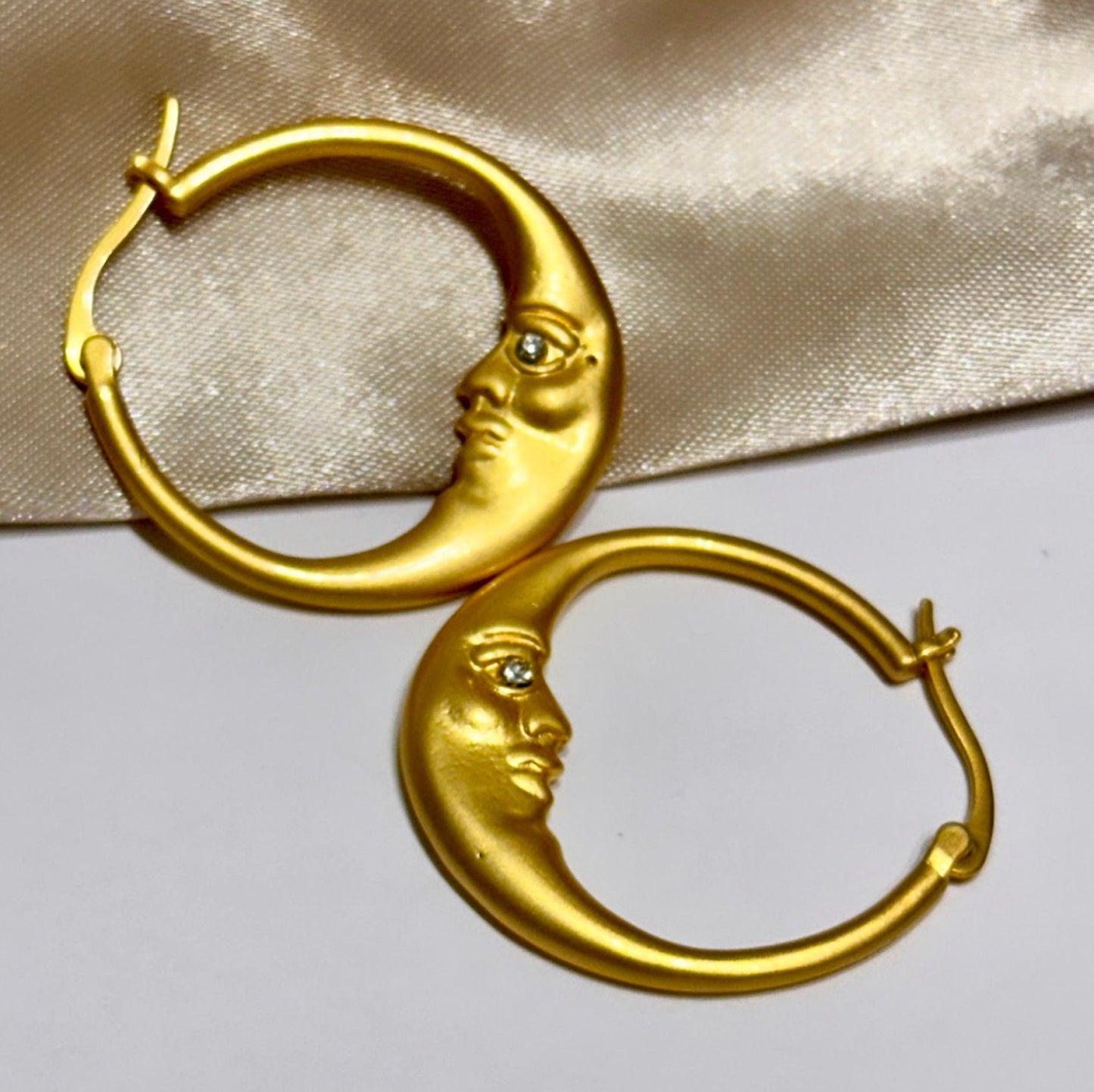 Gold Crescent Hoops, Moon Earrings, Thin Hoop Earrings, Celestial Earrings, Moon Hoop Earrings, Moon Star Earrings, Planet Earrings