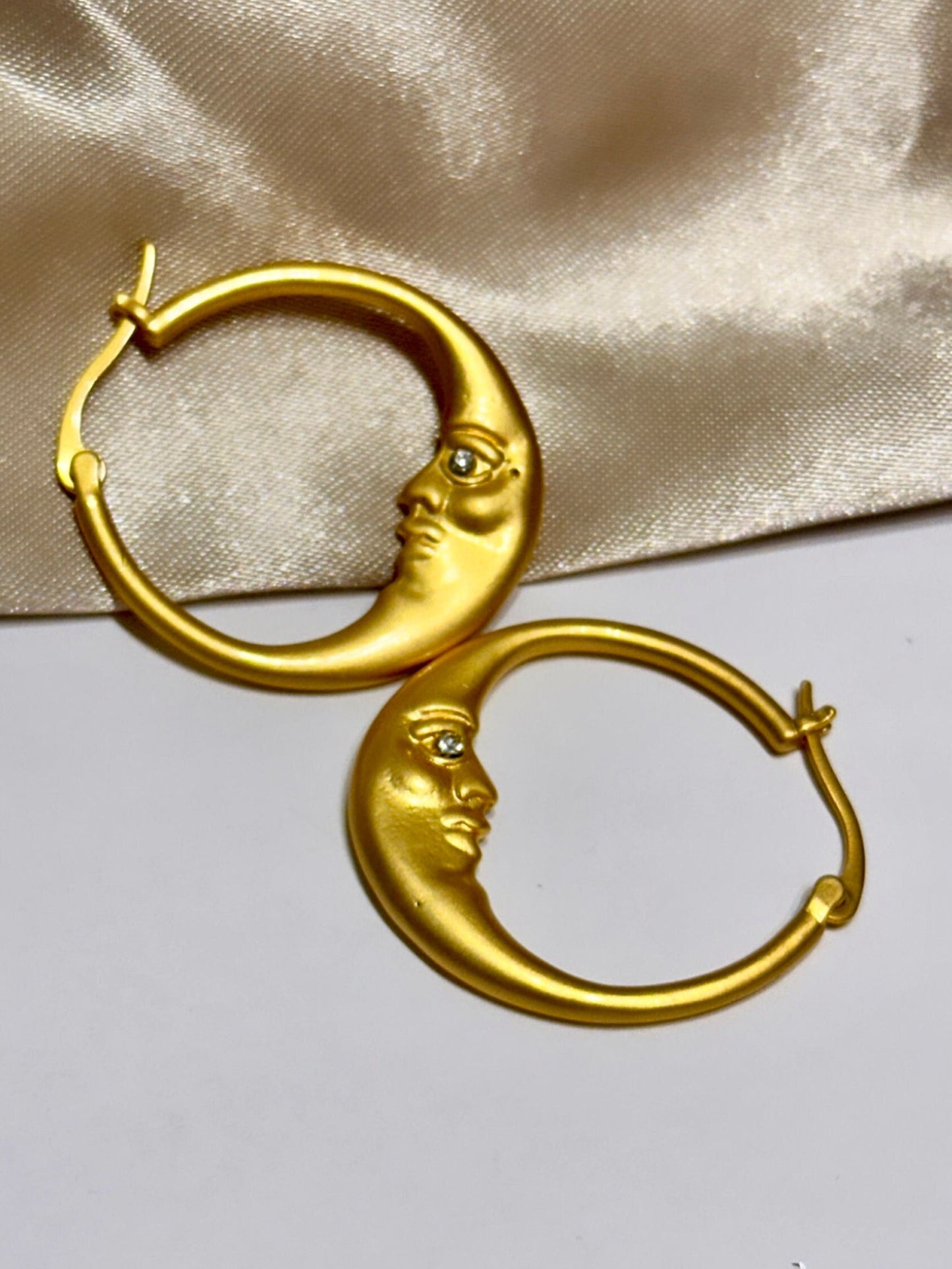 Moon Hoop Earrings - Moon Hoops - 14K Gold Hoops - Celestial Wedding