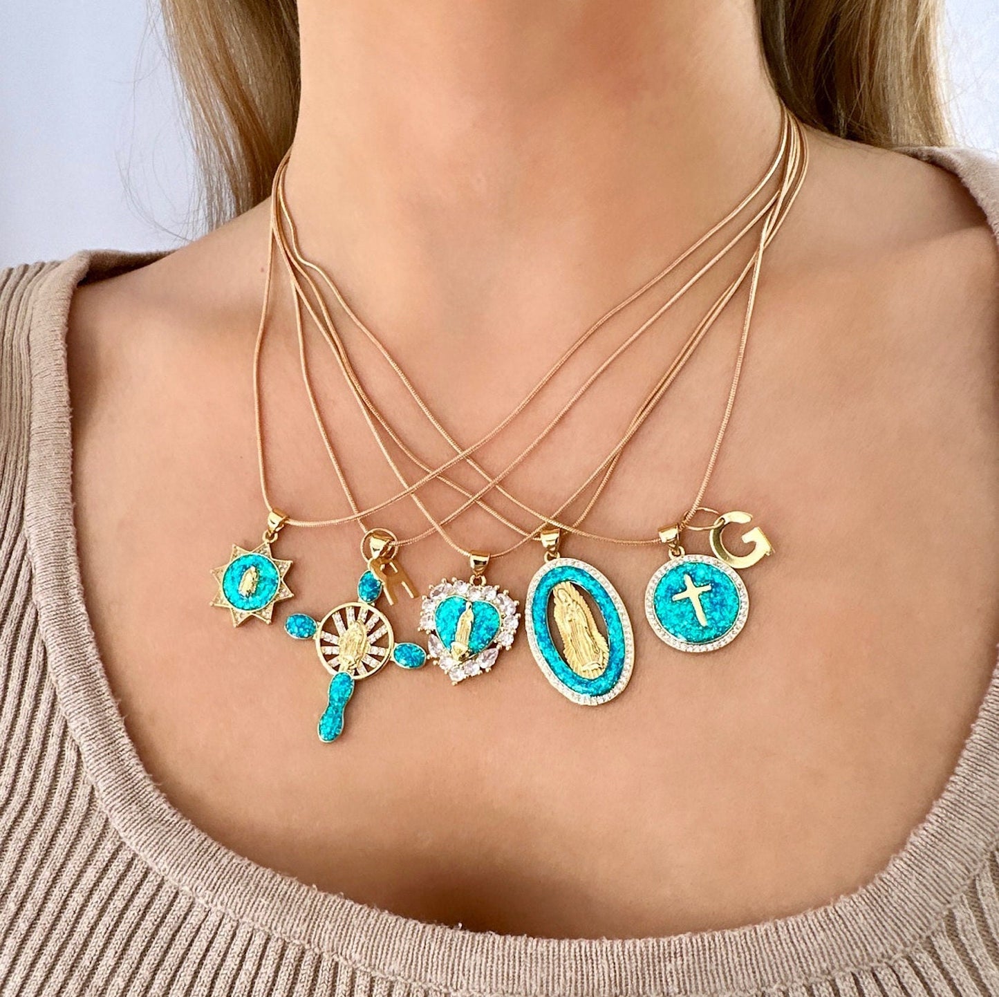 Virgin Mary Gold Heart Pendant, Mother Mary Necklace Gold, Mother's Day Heart Necklace, Catholic Heart Necklace Opal Heart Pendant 18kt Gold