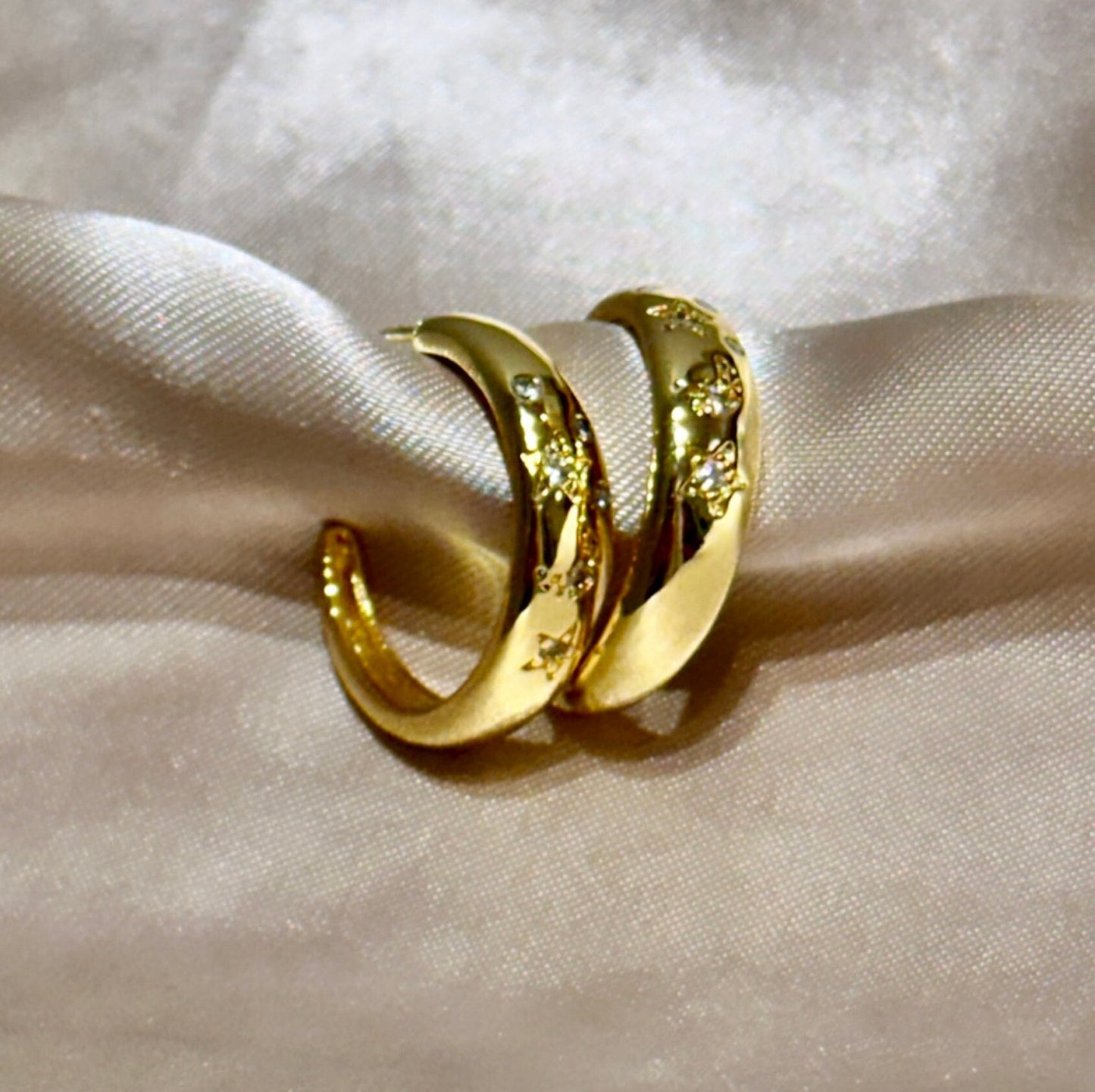 Gold Star Hoop Earrings, Celestial Hoop Earrings, 14K Gold Hoop Earrings, Moon Crescent Earring, Star And Moon Hoop Earrings Cz Gold Earring
