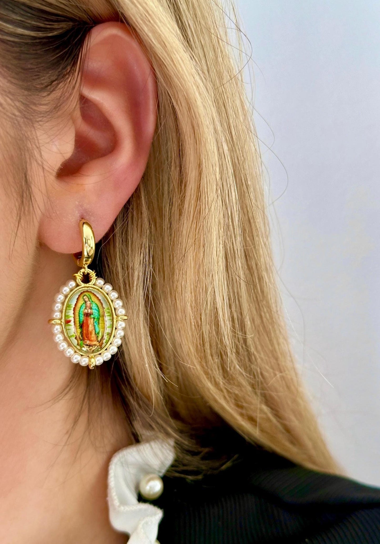Virgin Mary Hoop Earrings, Our Lady Of Guadalupe Earrings, Catholic Hoop Earrings, Religious Earrings, Catholic Gifts, Religious Gifts