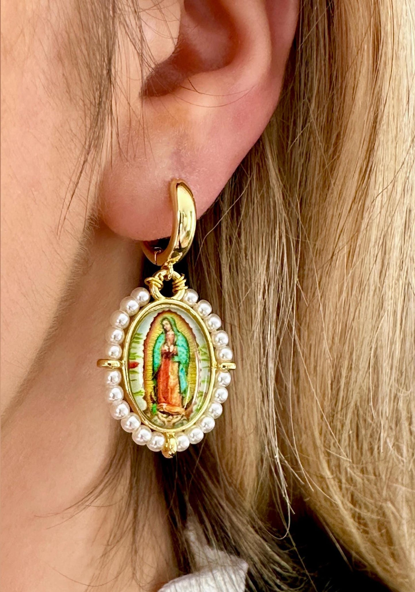 Virgin Mary Hoop Earrings, Our Lady Of Guadalupe Earrings, Catholic Hoop Earrings, Religious Earrings, Catholic Gifts, Religious Gifts