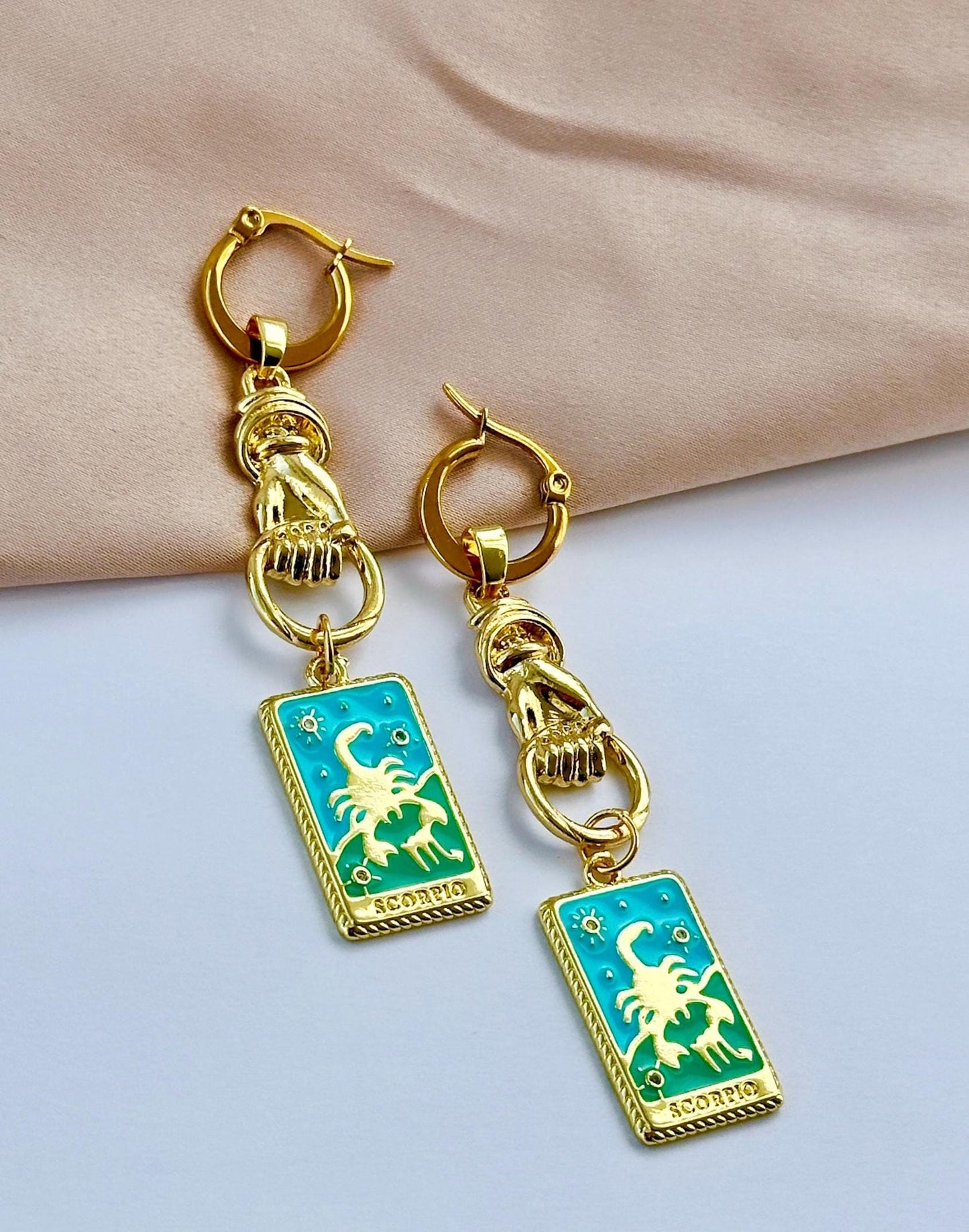 Tarot Card Earrings, Zodiac Sign Earrings, Scorpio Earrings, Gold Hand Earrings, Tarot Earrings Dangle, Scorpio Gifts Astrology Sign Jewelry