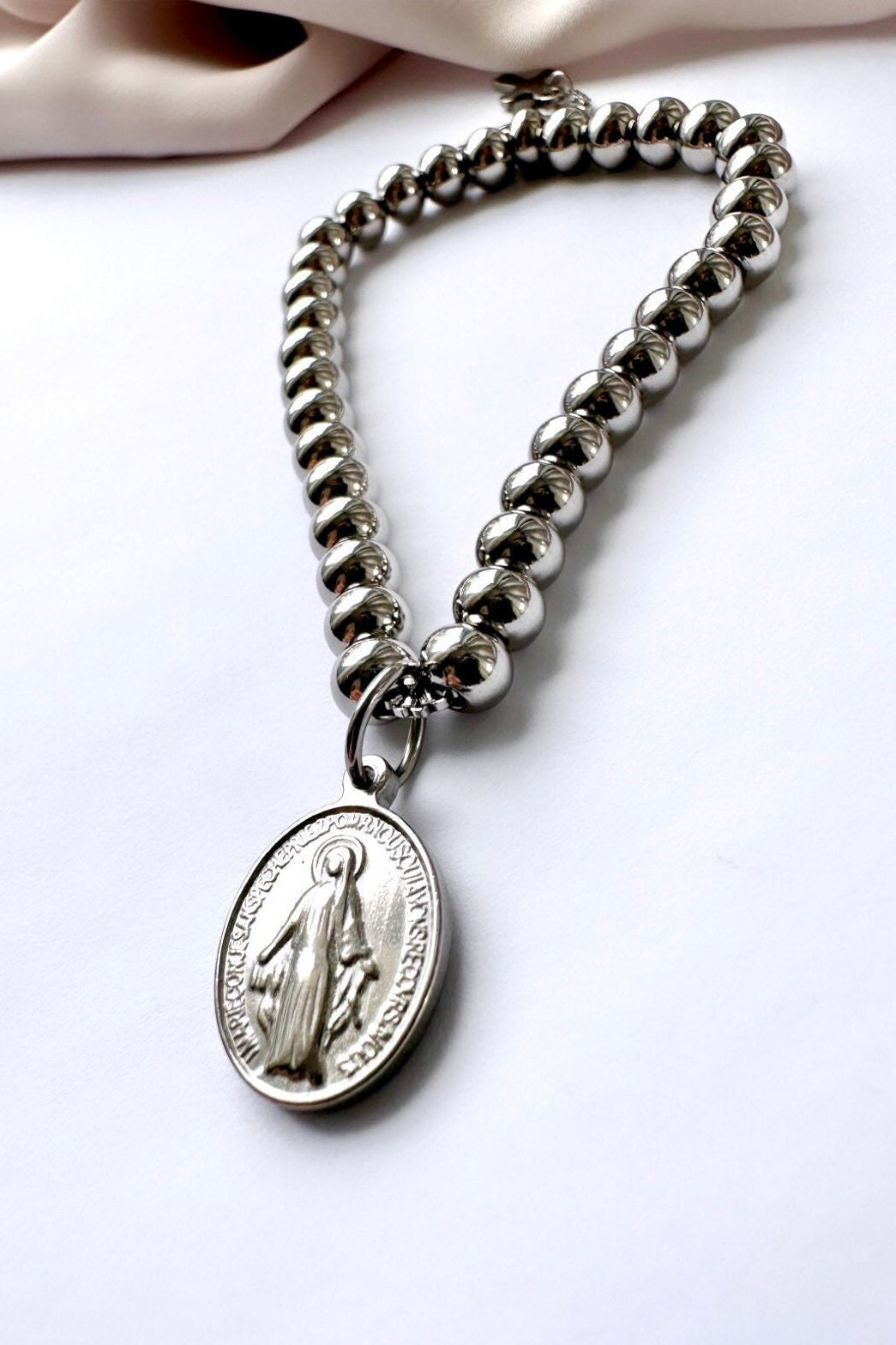Silver Catholic Bracelet, Virgin Mary Bracelet, Baptism Bracelet For Goddaughter, Saint Medal Bracelet, Miraculous Medal Bracelet