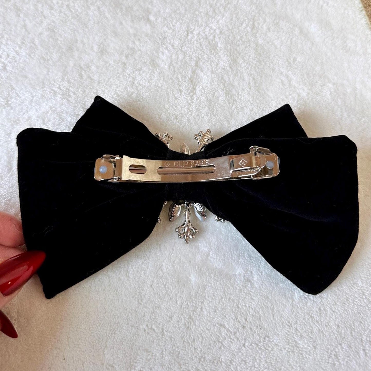 Christmas Hair Bow Clip, Snowflake Hair Bow, Black Velvet Hair Bow Clip, Festive Hair Bow, Snowflake Hair Clips, Rhinestone Hair Bow