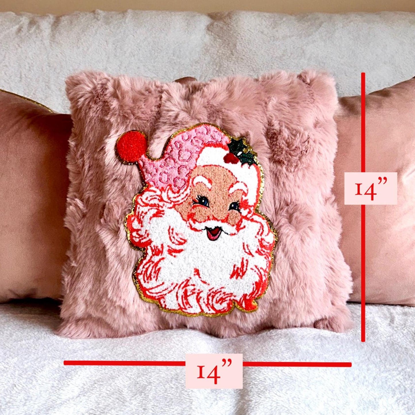 Retro Santa Pillow, Pink Santa Pillow, Coquette Christmas Pillow, Pink Christmas Pillow, Faux Fur Christmas Pillow, Pink Decor Pillows