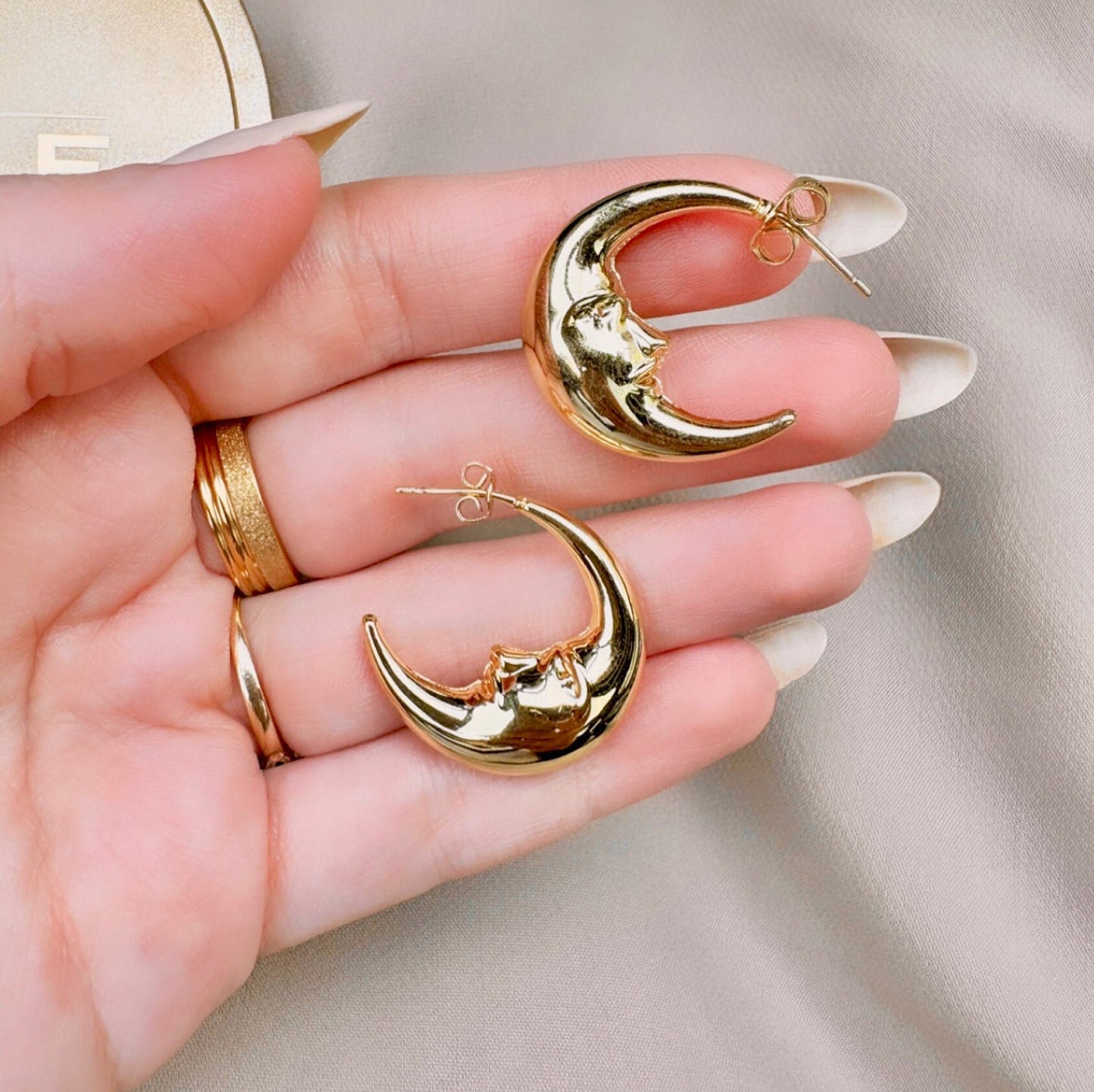 Gold Crescent Hoops, Moon Earrings, Thin Hoop Earrings, Celestial Earrings, Moon Hoop Earrings, Moon Star Earrings, Planet Earrings