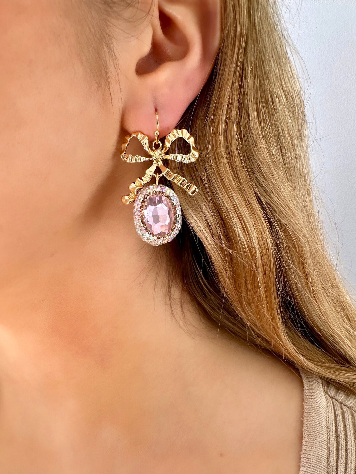 Easter Egg Dangle Earrings, Easter Earrings Dangle Canada, Gold Bow Earrings, Coquette Easter Egg, Bowknot Earring, Easter Egg Jewelry