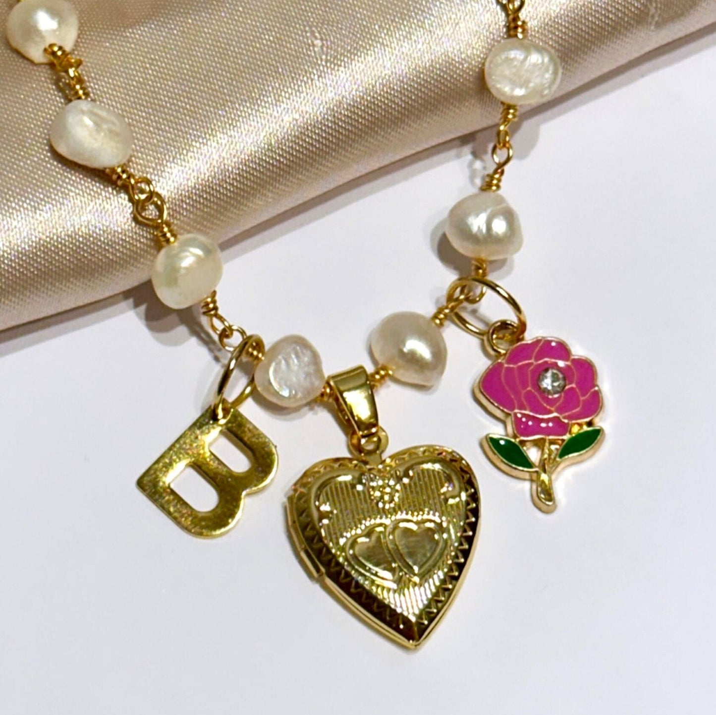 Pearl Locket Necklace Heart, Heart Locket Necklace With Letter, Gold Heart Locket Personalized, Custom Locket Necklace, Valentine's Necklace
