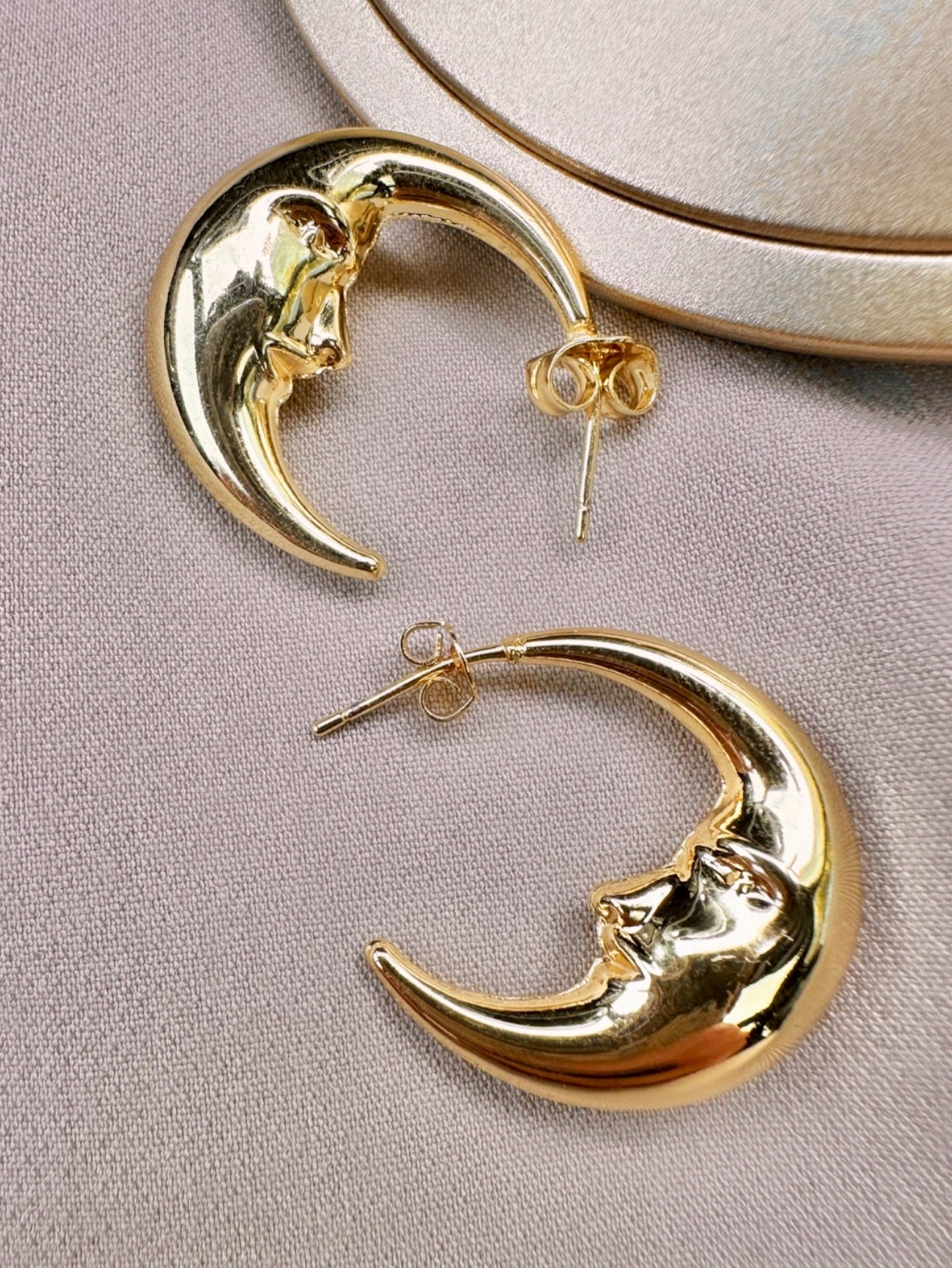 Gold Crescent Hoops, Moon Earrings, Thin Hoop Earrings, Celestial Earrings, Moon Hoop Earrings, Moon Star Earrings, Planet Earrings