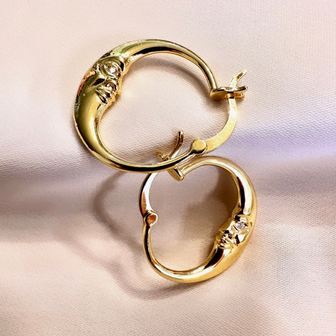 Planet Earrings, Moon Hoop Earrings, Small Gold Hoops, Moon Star Earrings, Sun Earrings, Y2K Earrings, Moon Hoops