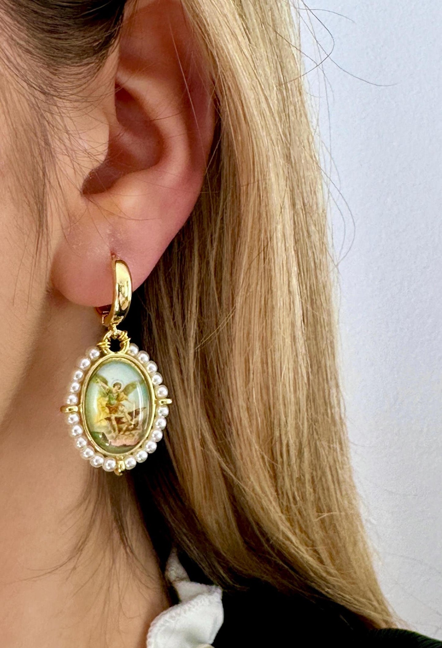 Angel Hoops, Catholic Hoop Earrings, Gold Angel Earrings, Guardian Angel Earrings, Baptism Earrings, Catholic Gifts, Adult Baptism Gift