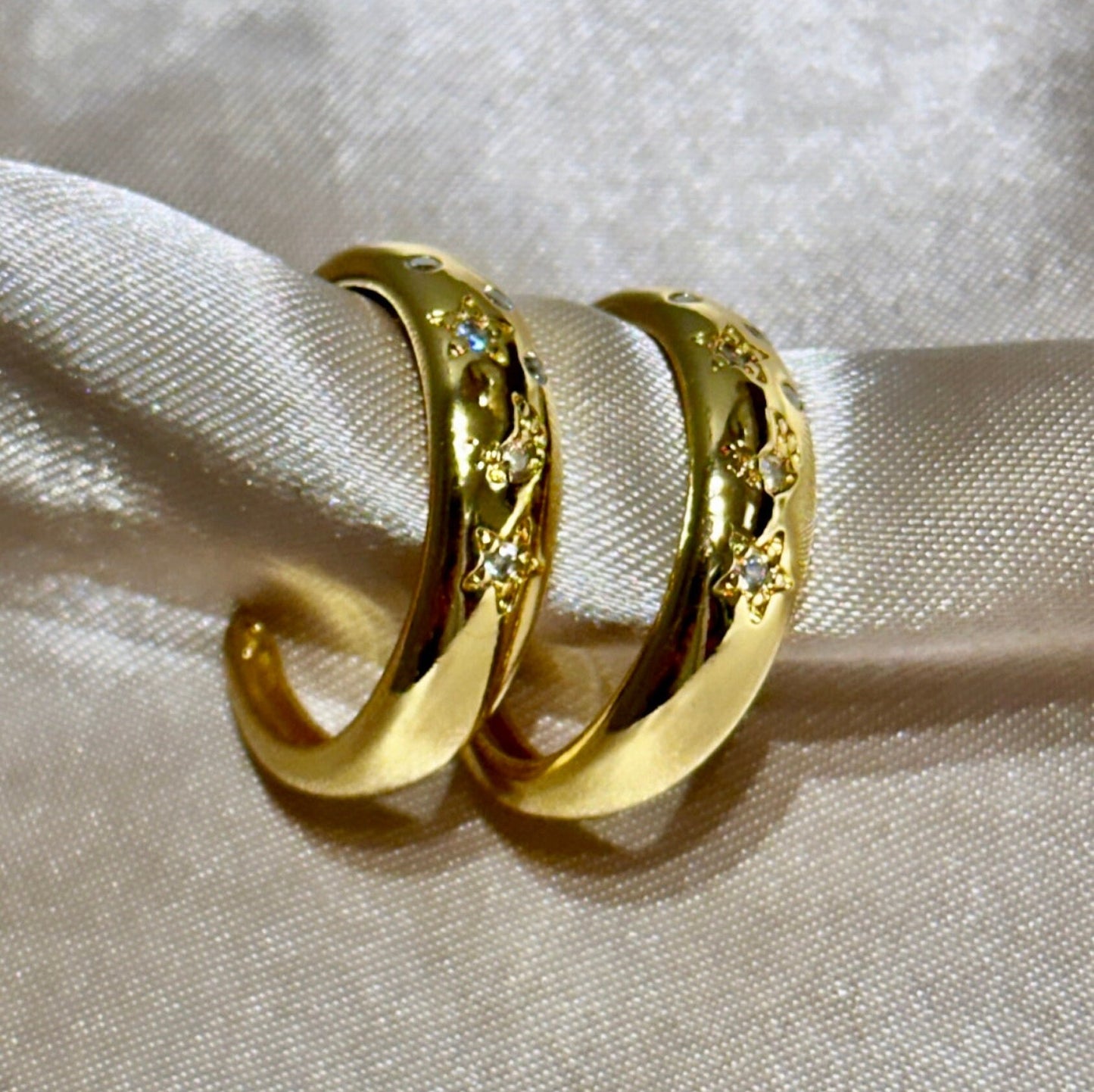 Gold Star Hoop Earrings, Celestial Hoop Earrings, 14K Gold Hoop Earrings, Moon Crescent Earring, Star And Moon Hoop Earrings Cz Gold Earring
