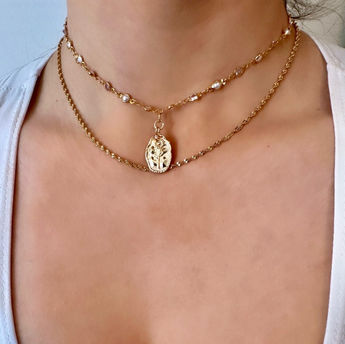 Gold Birth Flower Necklace With Birthstone, Dainty Birth Flower Necklace, Layered Birth Stone Necklace, Birthday Necklace Women, Custom