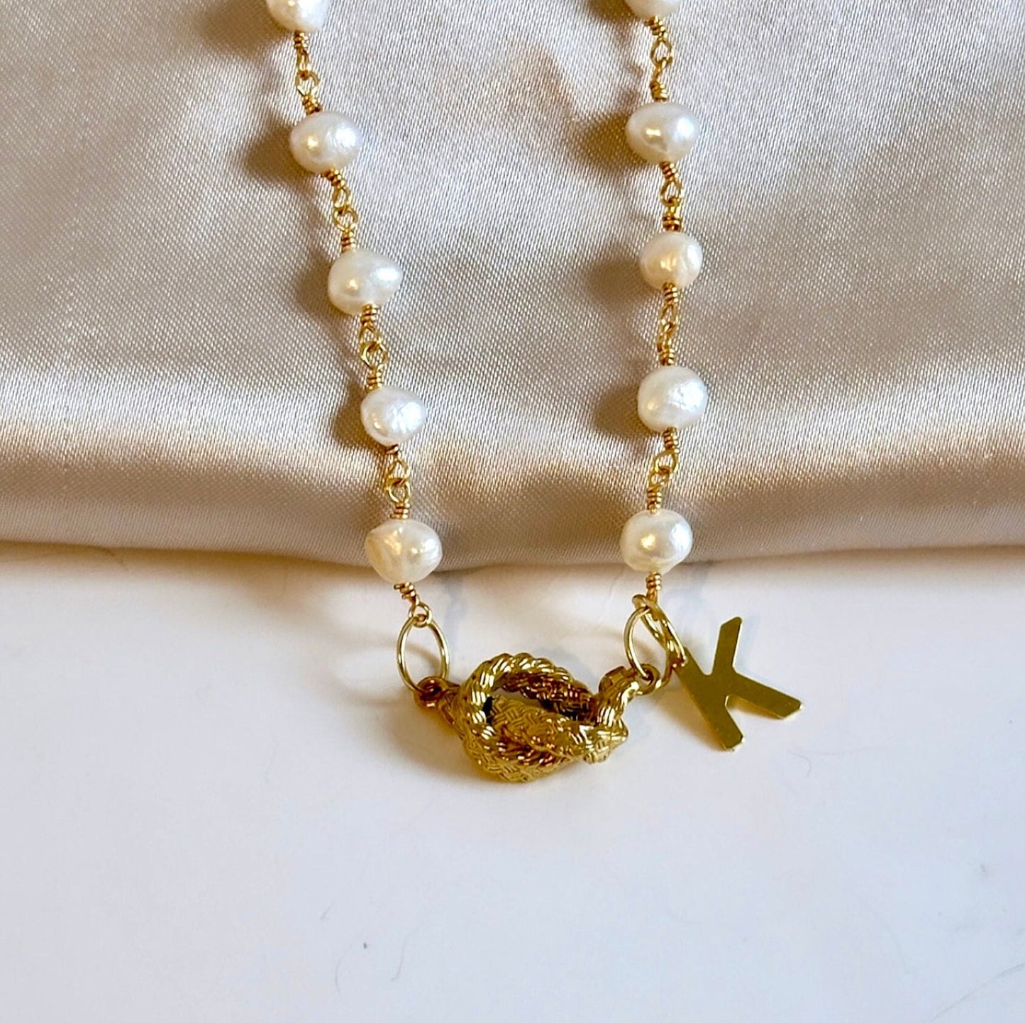 Tie The Knot Necklace, Love Knot Necklace Gold Dainty, Wedding Pearl Necklace Personalized, Pearl Knot Necklace Simple Gold Initial Necklace