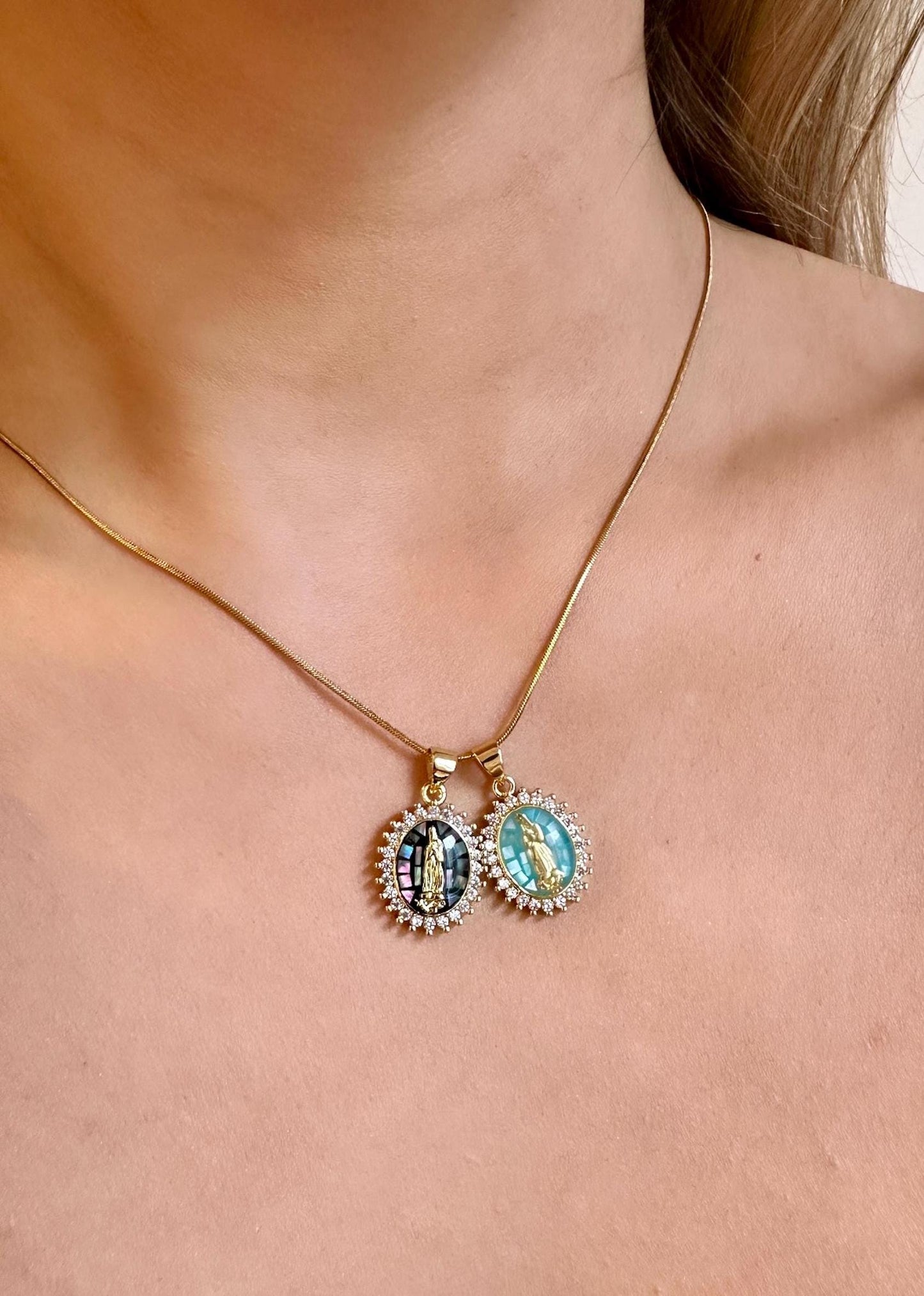 Tiny Virgin Mary Necklace, Small Virgin Mary Pendant, Mosaic Necklace, Shell Pendant Necklace, Our Lady Of Guadalupe Necklace, Baptism Gift