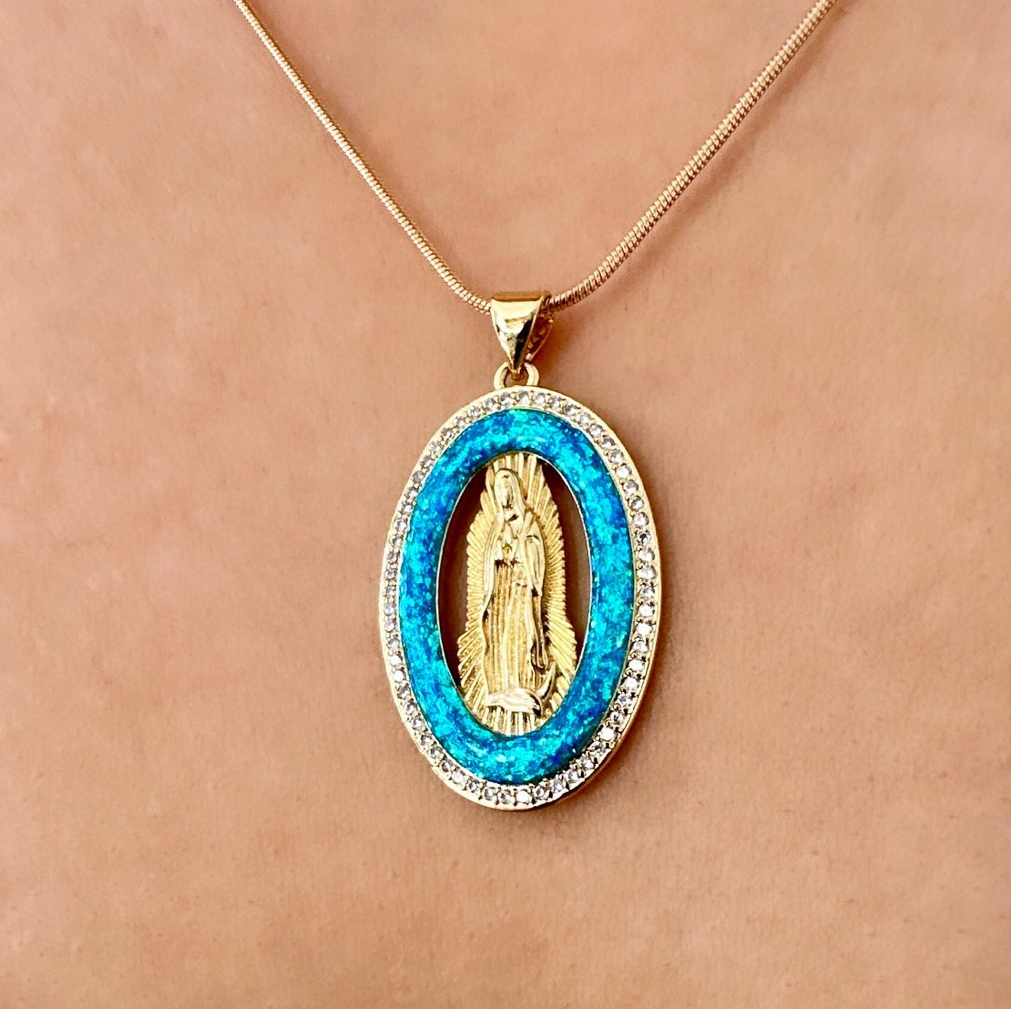 Gold Virgin Mary Necklace, Opal Pendant Gold, Gold Filled Medallion Necklace, Opal Pendant Necklace, 18K Gold Filled Necklace, Easter Gift