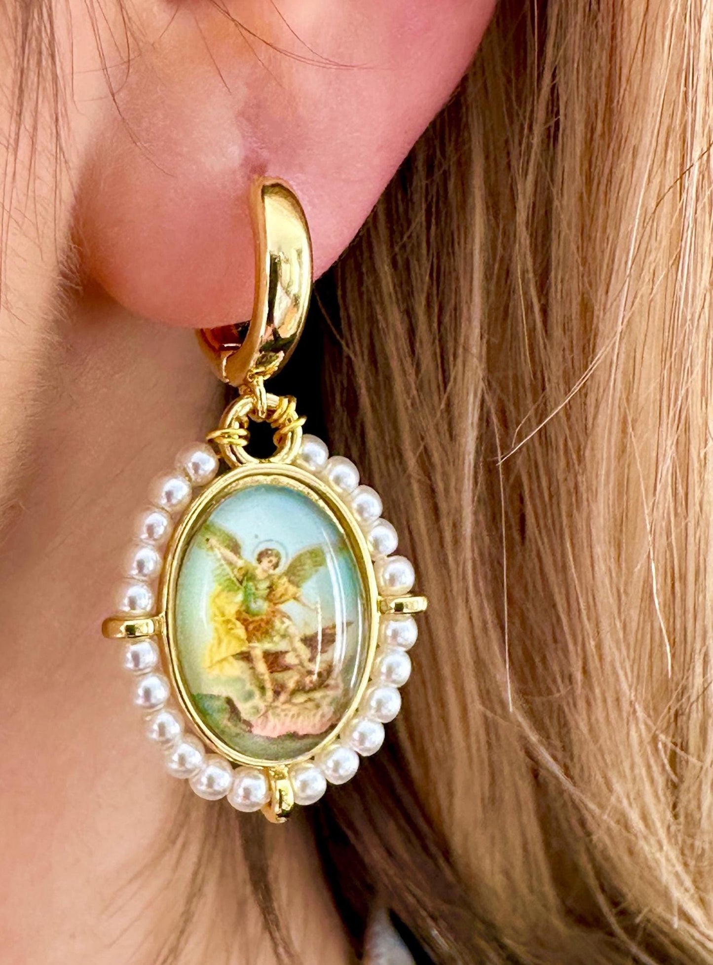 Angel Hoops, Catholic Hoop Earrings, Gold Angel Earrings, Guardian Angel Earrings, Baptism Earrings, Catholic Gifts, Adult Baptism Gift