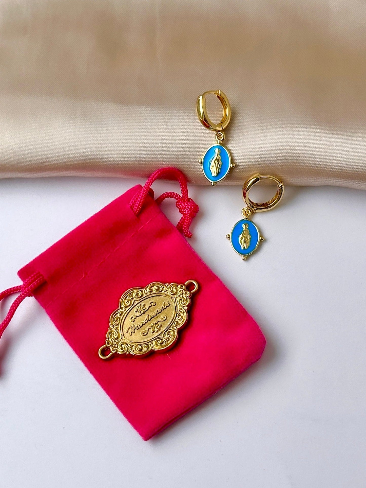 Virgin Mary Hoop Earrings, Religious Earrings Women, Easter Hoop Earrings, Saint Earring Dangle, Our Lady Of Guadalupe Earrings, Gold Hoops