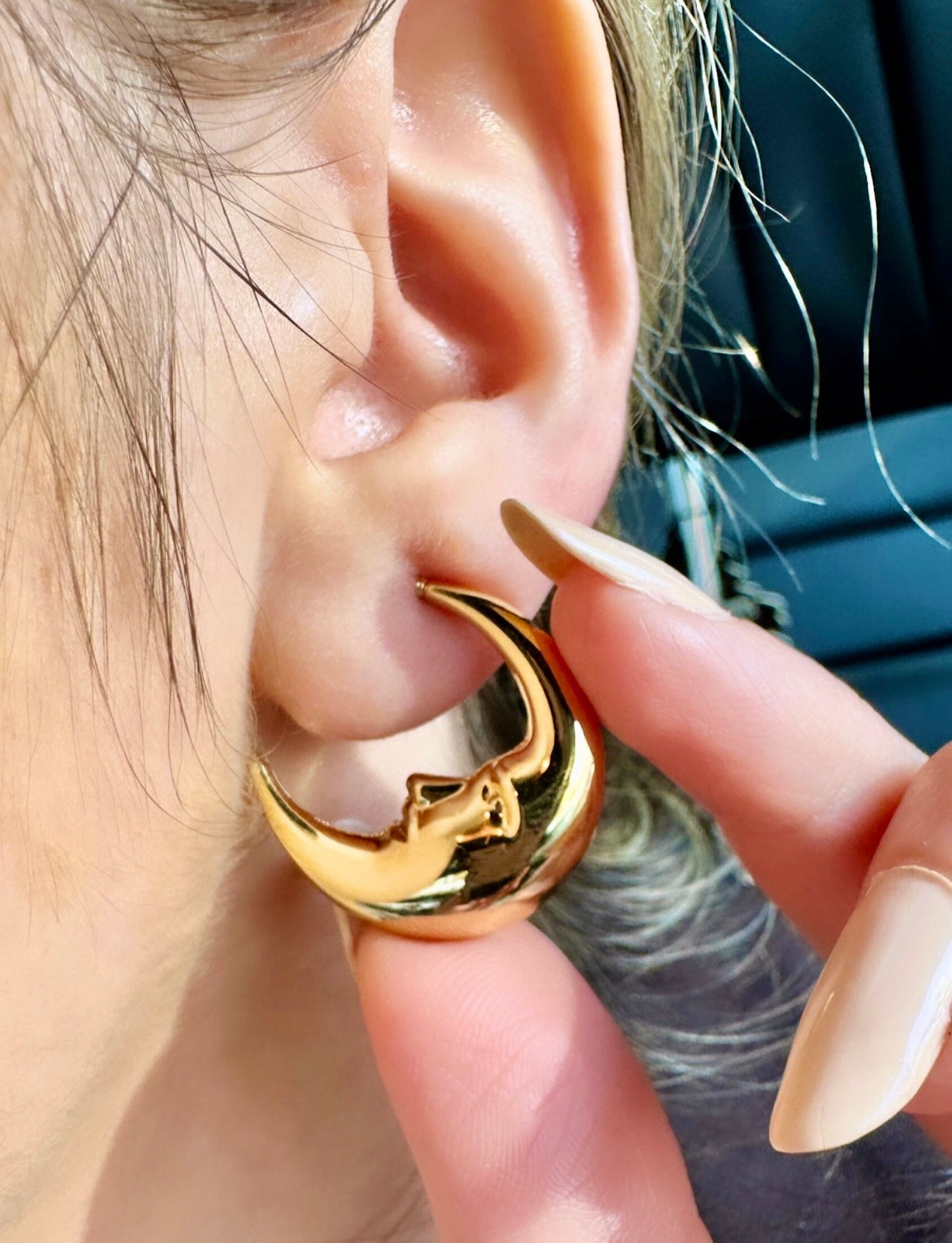 Gold Crescent Hoops, Moon Earrings, Thin Hoop Earrings, Celestial Earrings, Moon Hoop Earrings, Moon Star Earrings, Planet Earrings