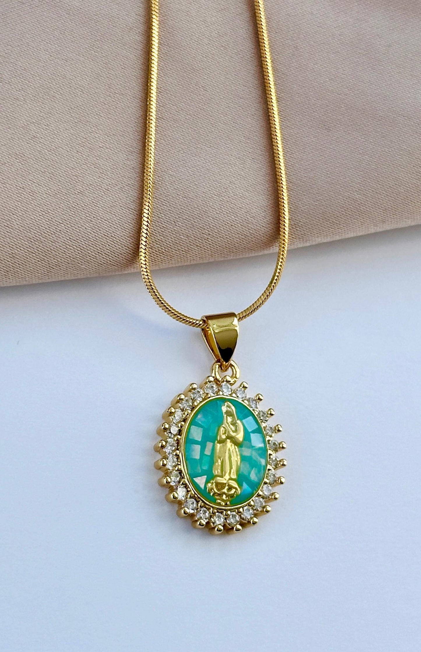 Tiny Virgin Mary Necklace, Small Virgin Mary Pendant, Mosaic Necklace, Shell Pendant Necklace, Our Lady Of Guadalupe Necklace, Baptism Gift