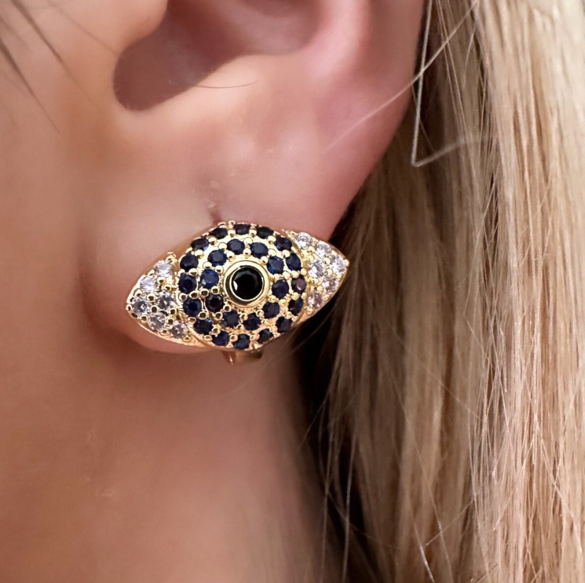 Cz Evil Eye Earrings, Evil Eye Stud Earrings Gold, Statement Evil Eye Earrings, Nazar Stud Earrings, Turkish Studs, Stainless Steel Studs