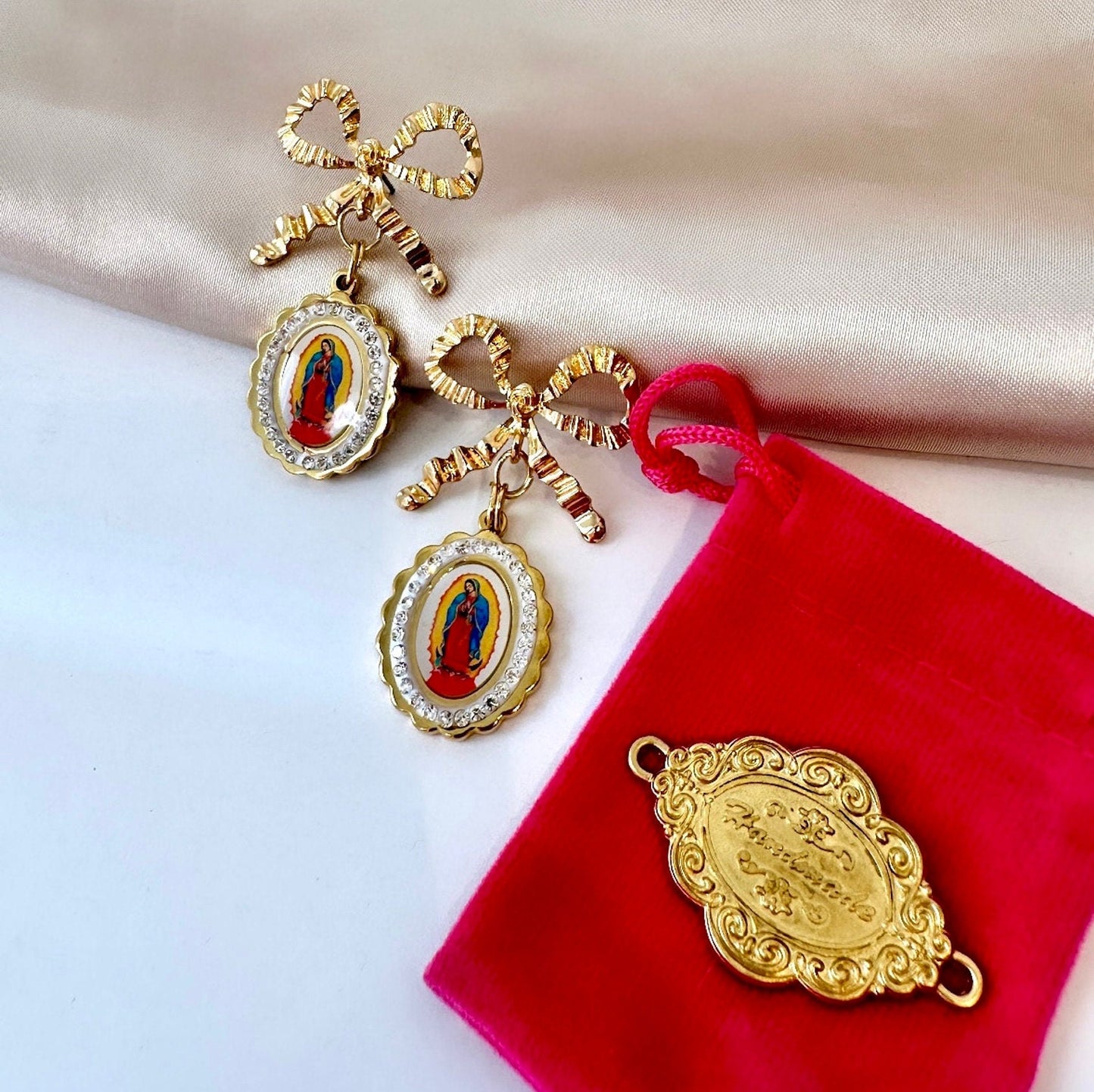 Virgin Mary Dangle Earrings, Our Lady Of Guadalupe Earrings, Statement Bow Earrings, Catholic Drop Earrings, Church Earrings, Baptism Gift