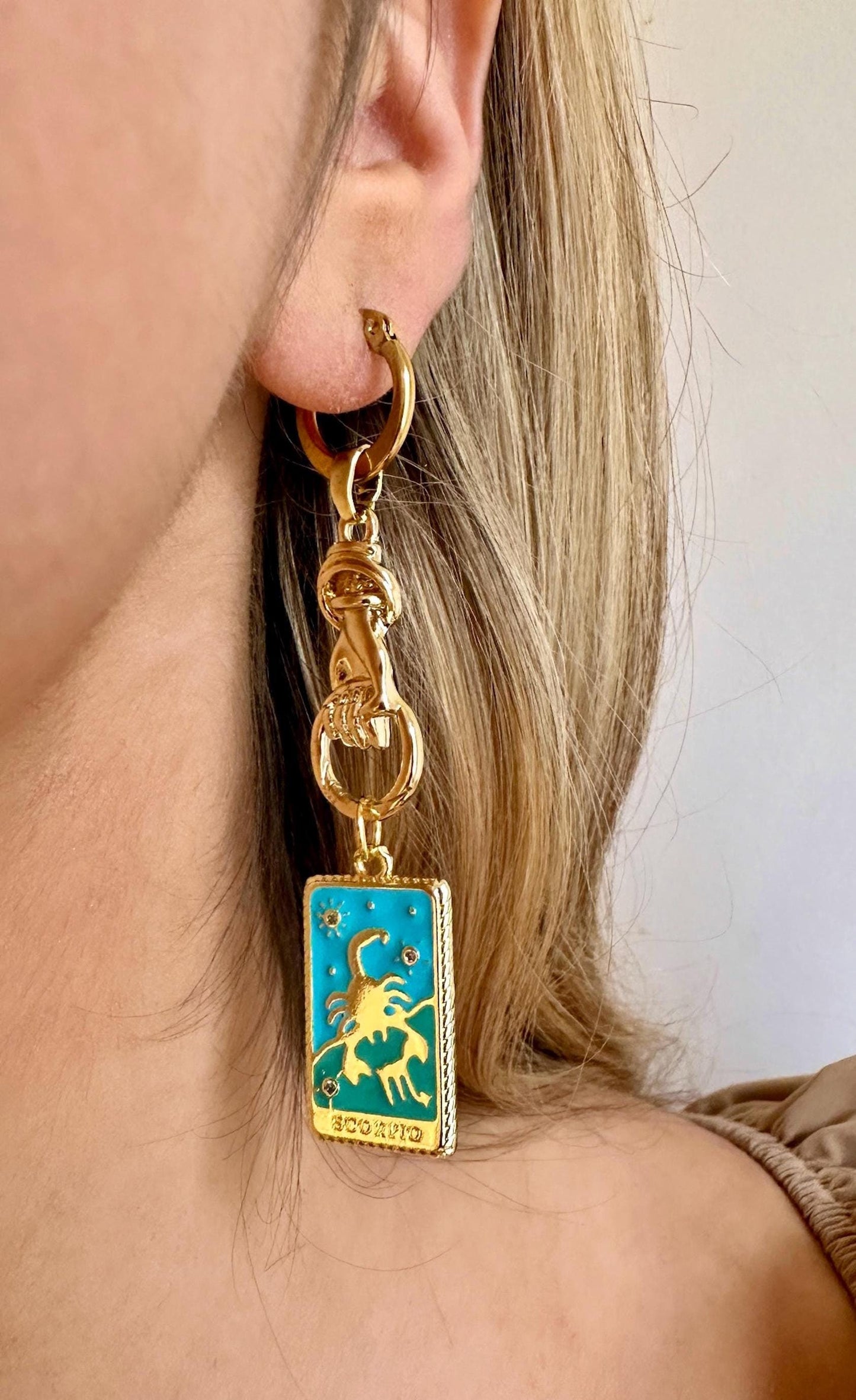 Tarot Card Earrings, Zodiac Sign Earrings, Scorpio Earrings, Gold Hand Earrings, Tarot Earrings Dangle, Scorpio Gifts Astrology Sign Jewelry