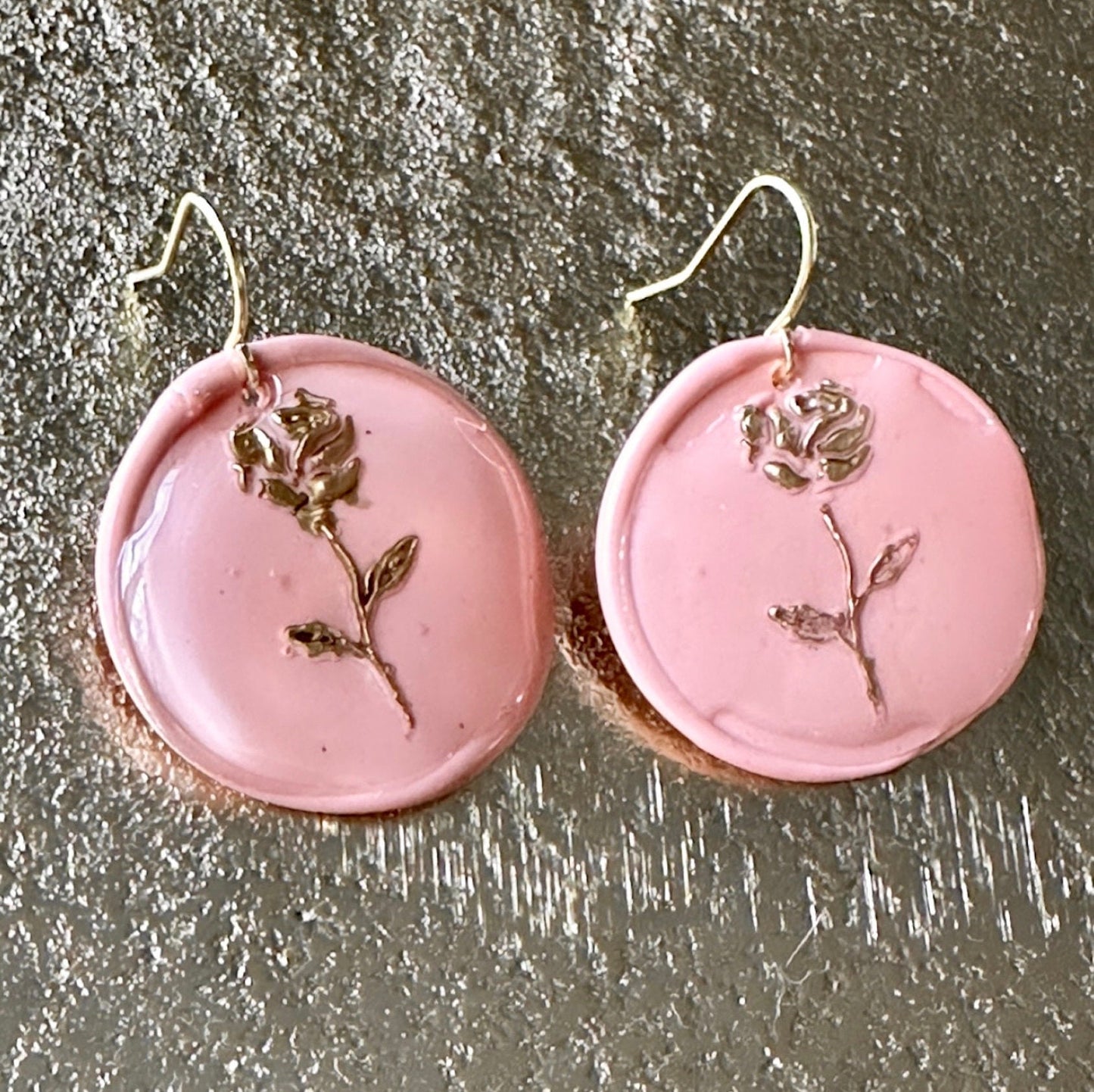 Gold Rose Earrings, Wax Seal Earrings, Pink Rose Earring, June Rose Earrings, Wax Jewelry, June Birthday Gifts, Rose Birth Flower