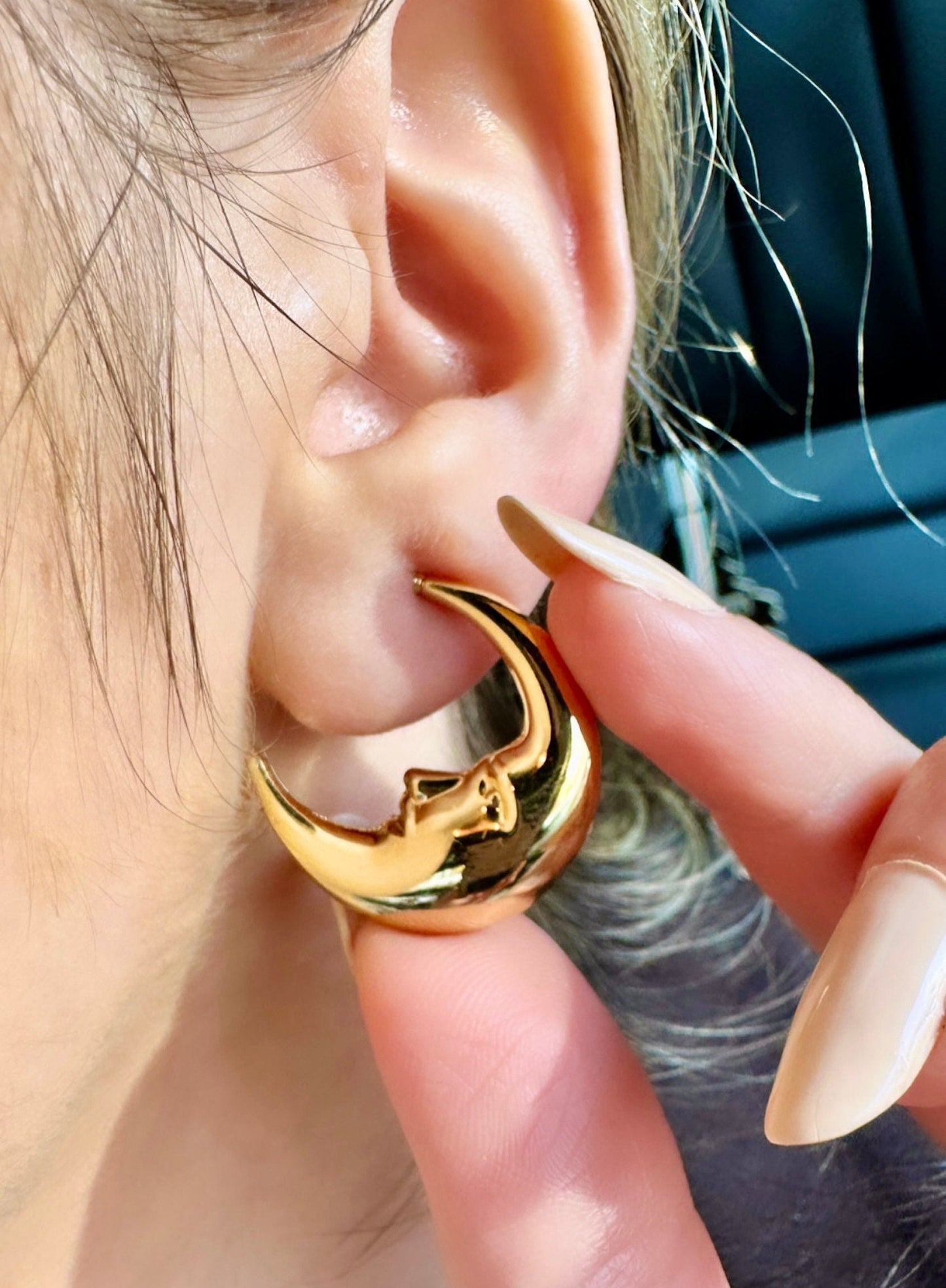 Moon Hoop Earrings - Moon Hoops - 14K Gold Hoops - Celestial Wedding