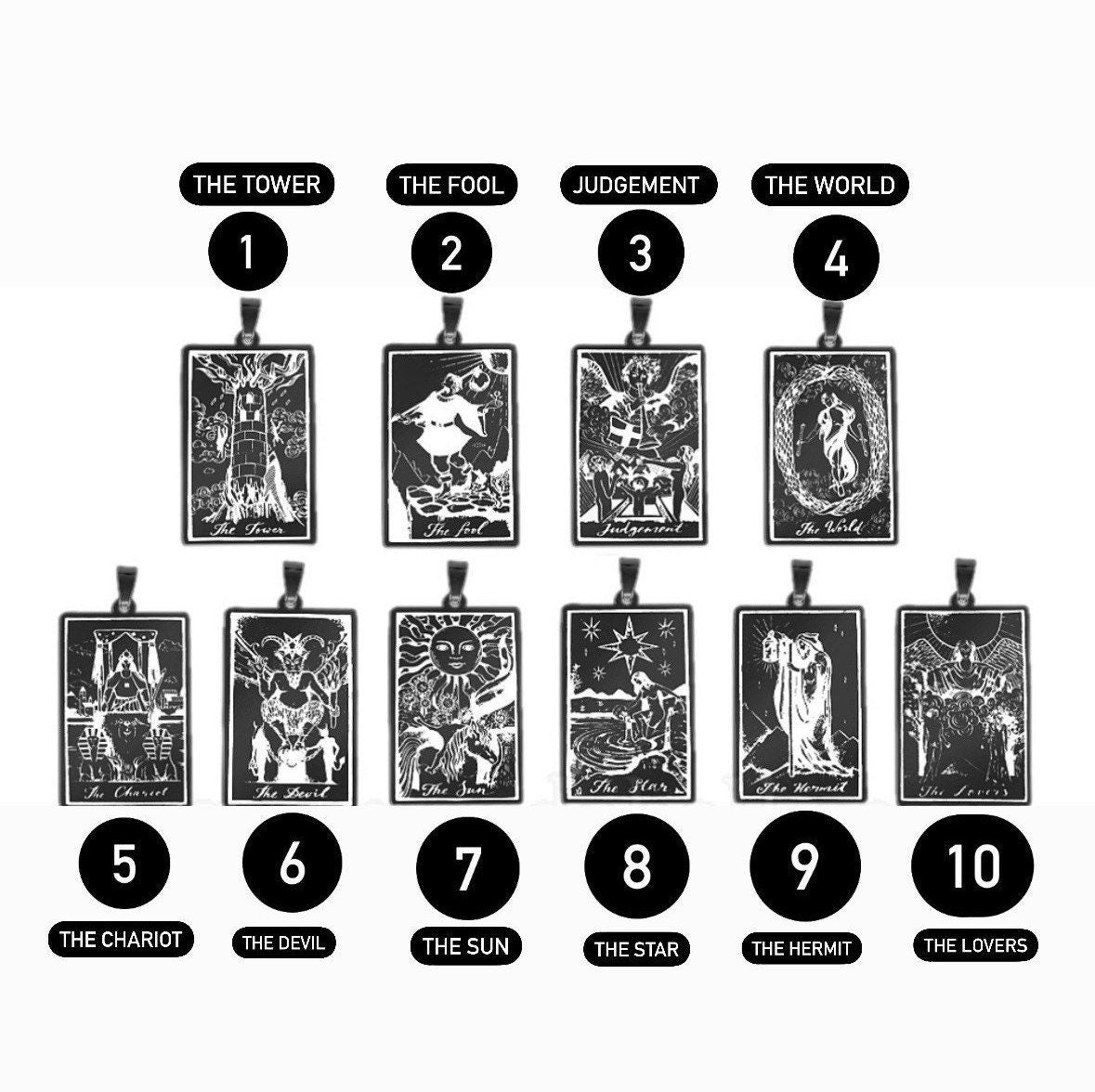 Men's Tarot Card Pendant, Occult Necklace For Men, Strength Necklace, Black Tarot Necklace, Stainless Steel Lion Necklace, Leather Necklace