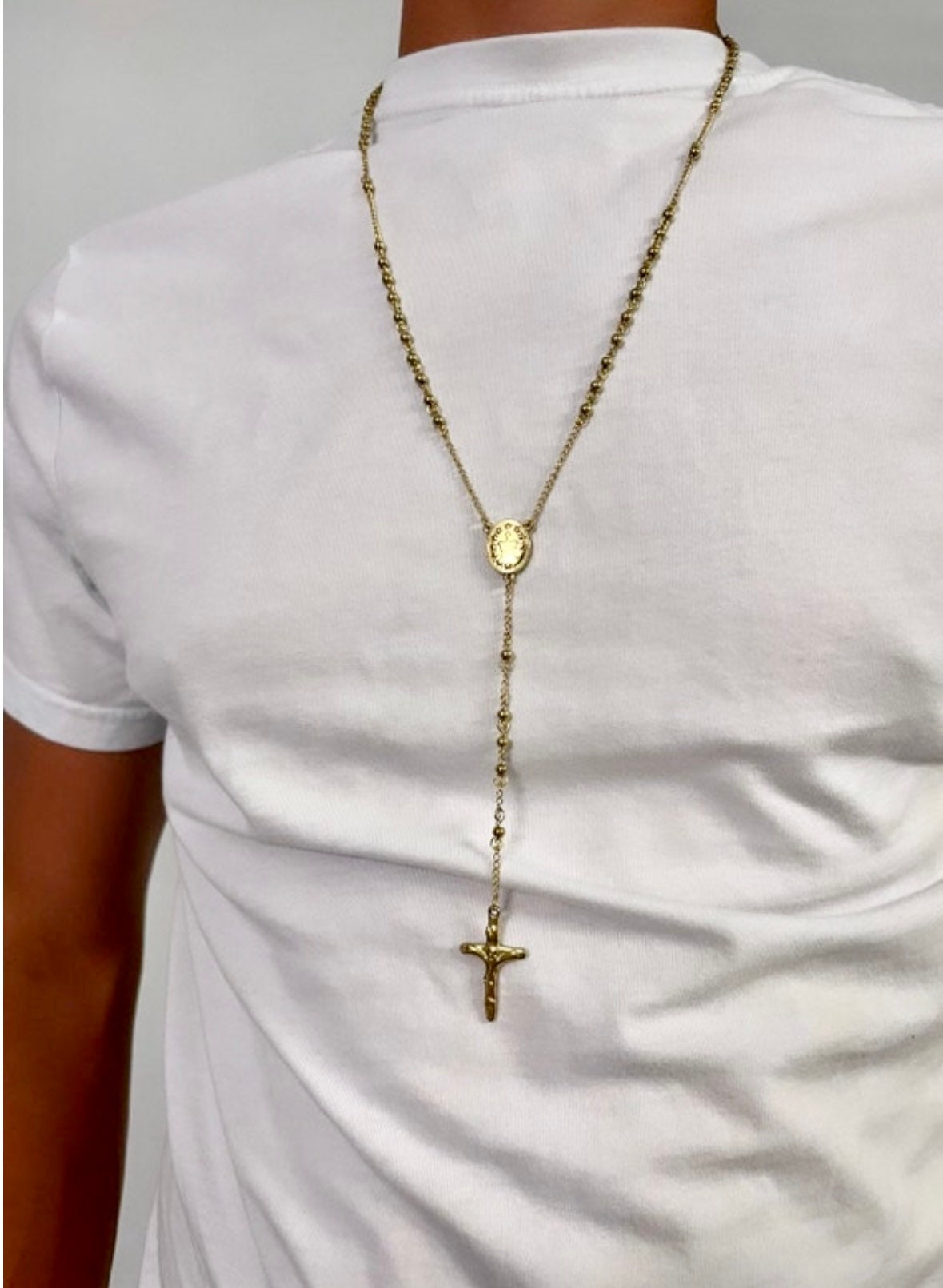 Stainless Steel Rosary - Long Gold Rosary - Men's Gold Rosary - Men's Gold Beaded Rosary - Men's Steel Rosary - Long Gold Religious Necklace